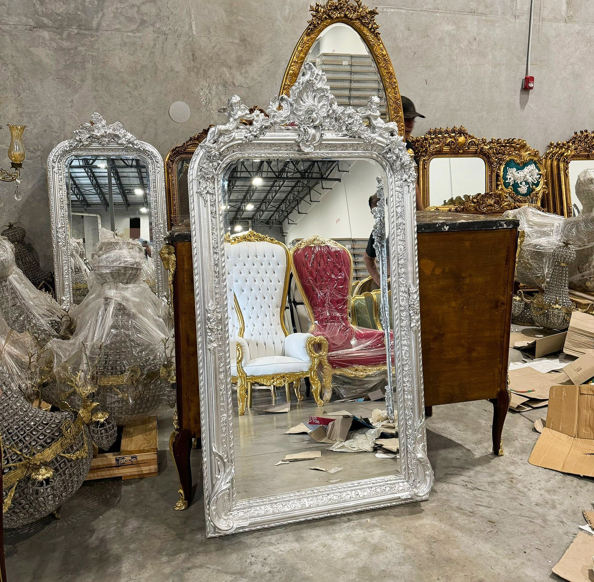 French Style Silver Coral Floor Mirror 5 Feet Tall silver Leaf