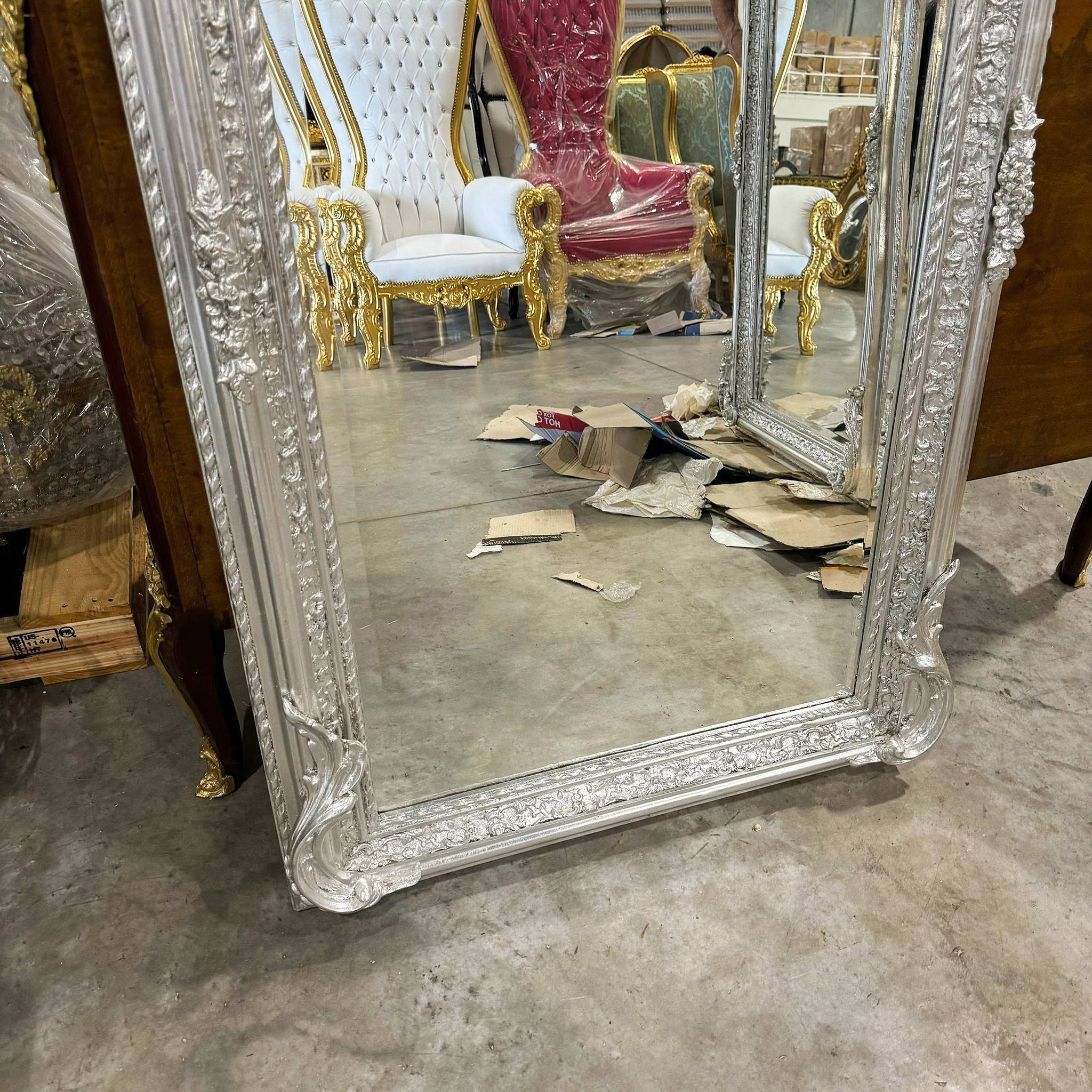 French Style Silver Coral Floor Mirror 5 Feet Tall silver Leaf