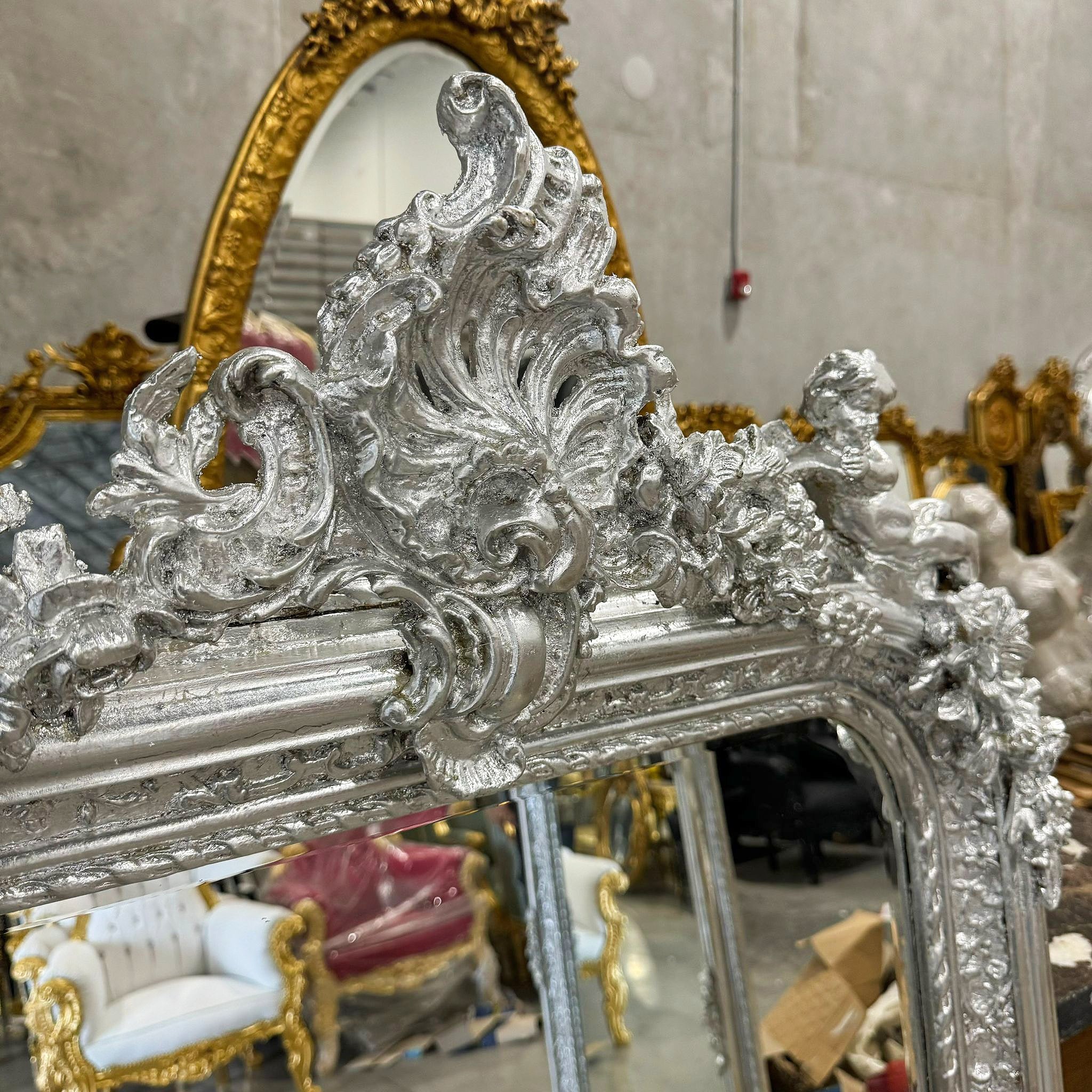 French Style Silver Coral Floor Mirror 5 Feet Tall silver Leaf