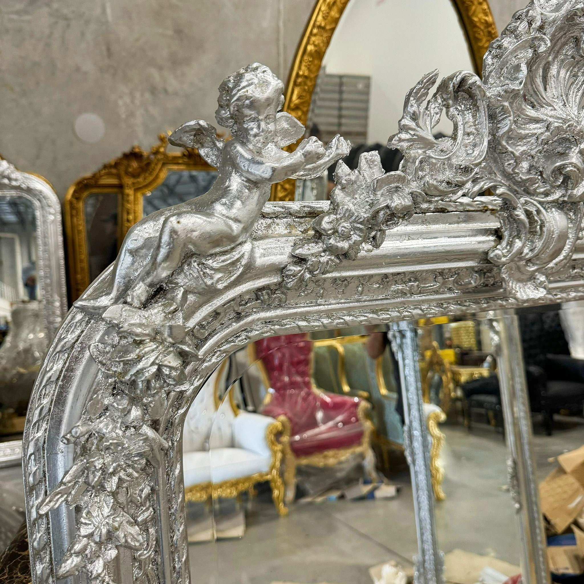 French Style Silver Coral Floor Mirror 5 Feet Tall silver Leaf