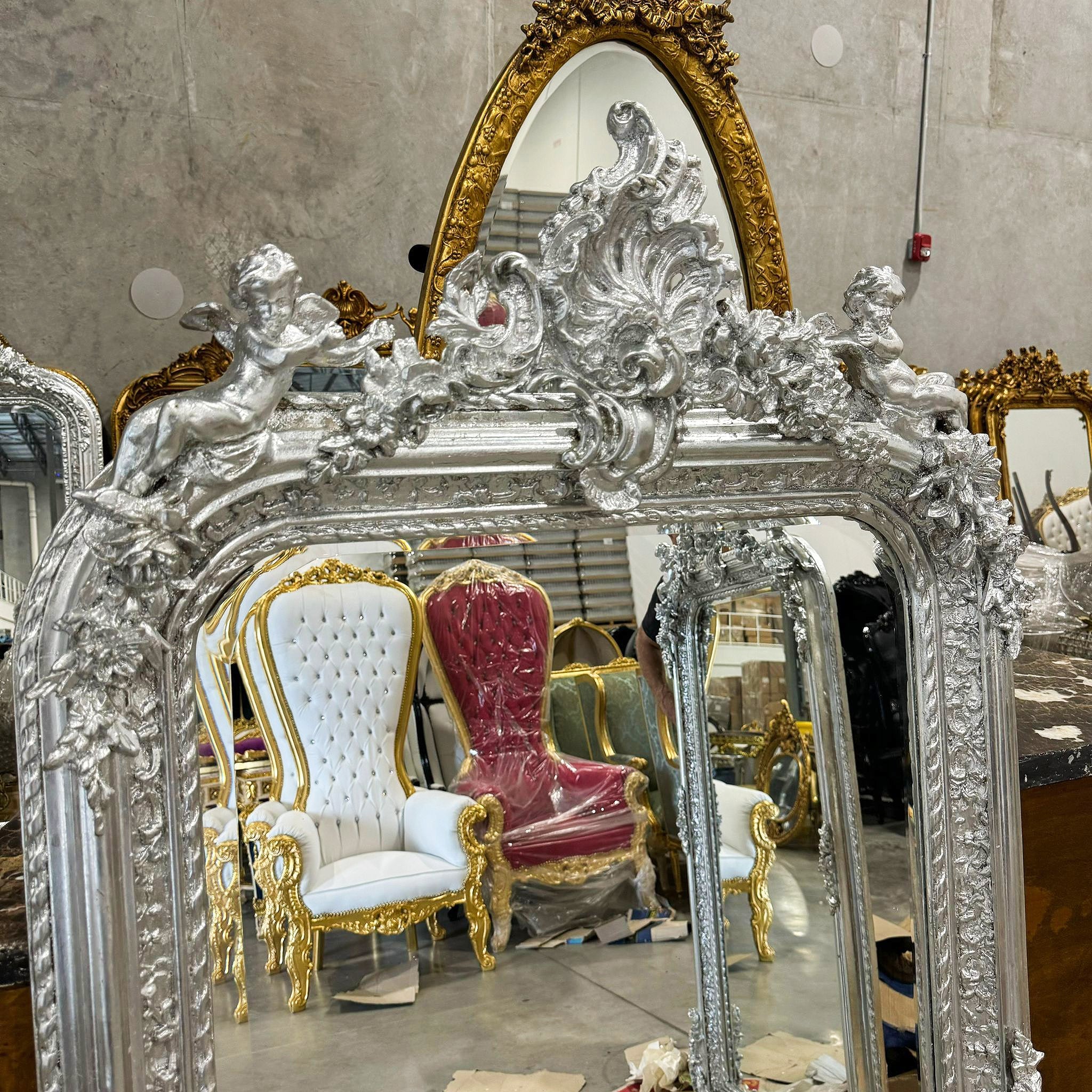 French Style Silver Coral Floor Mirror 5 Feet Tall silver Leaf