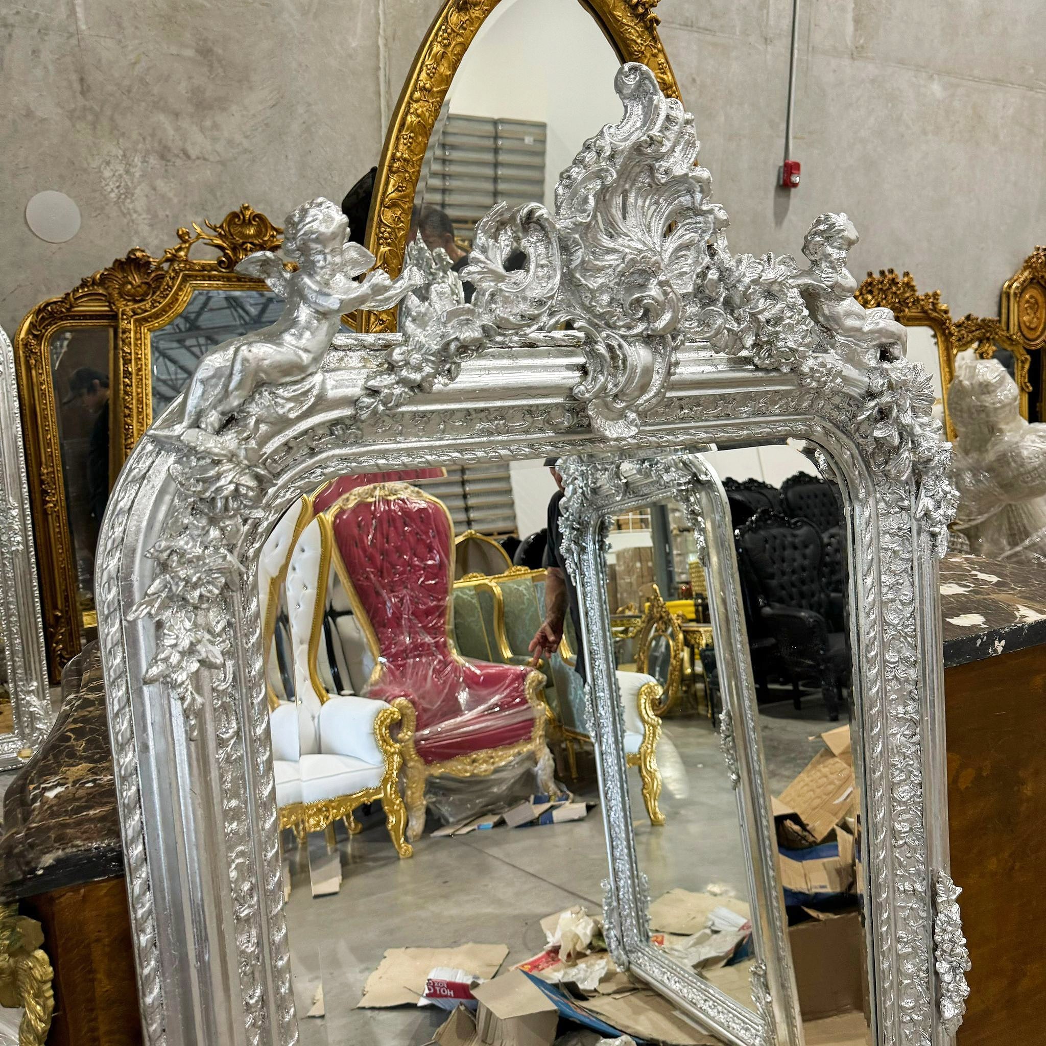 French Style Silver Coral Floor Mirror 5 Feet Tall silver Leaf