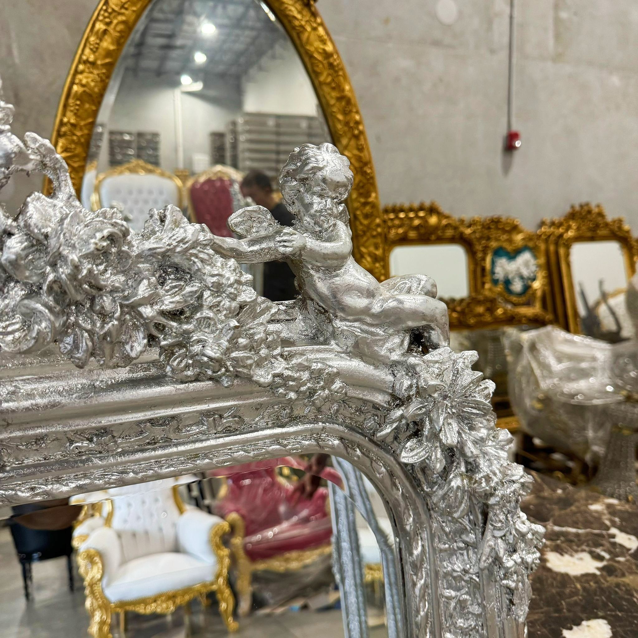 French Style Silver Coral Floor Mirror 5 Feet Tall silver Leaf