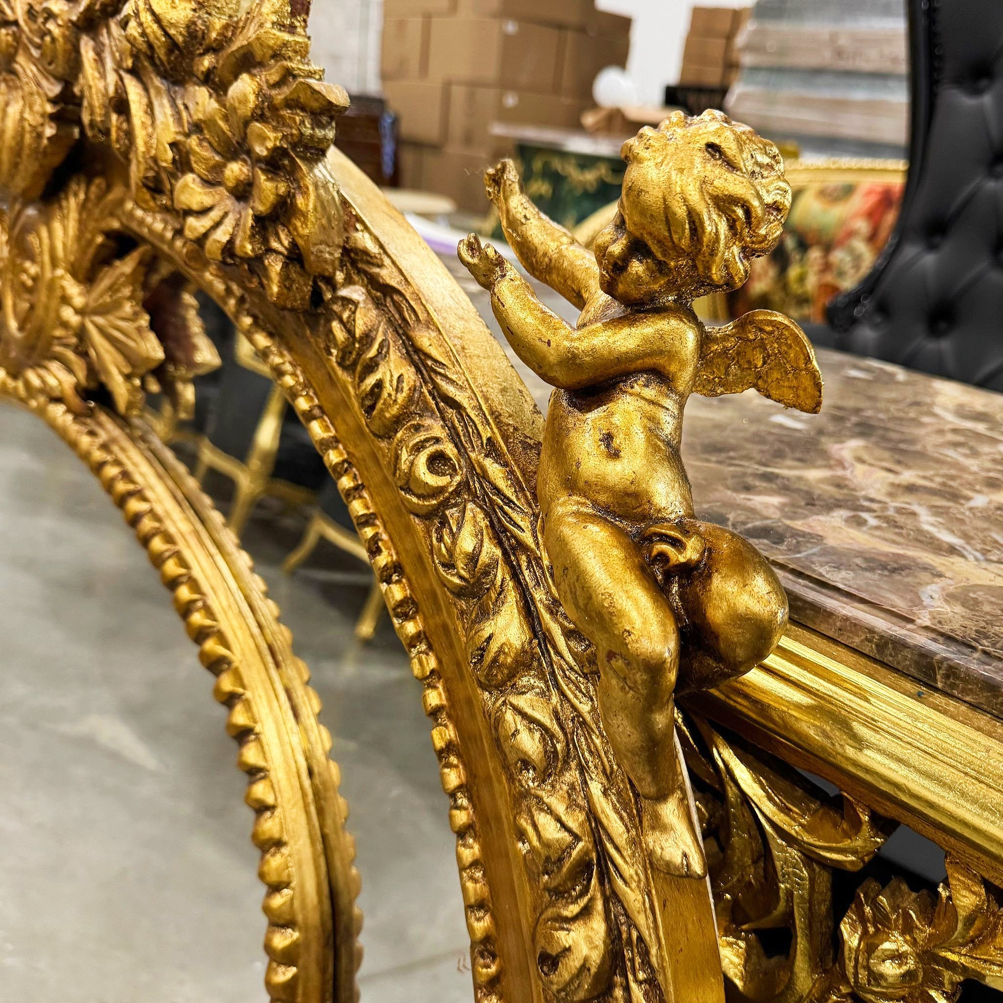 Golden Oval Mirror Wall Mirror French-Italian Style in Gold Leaf