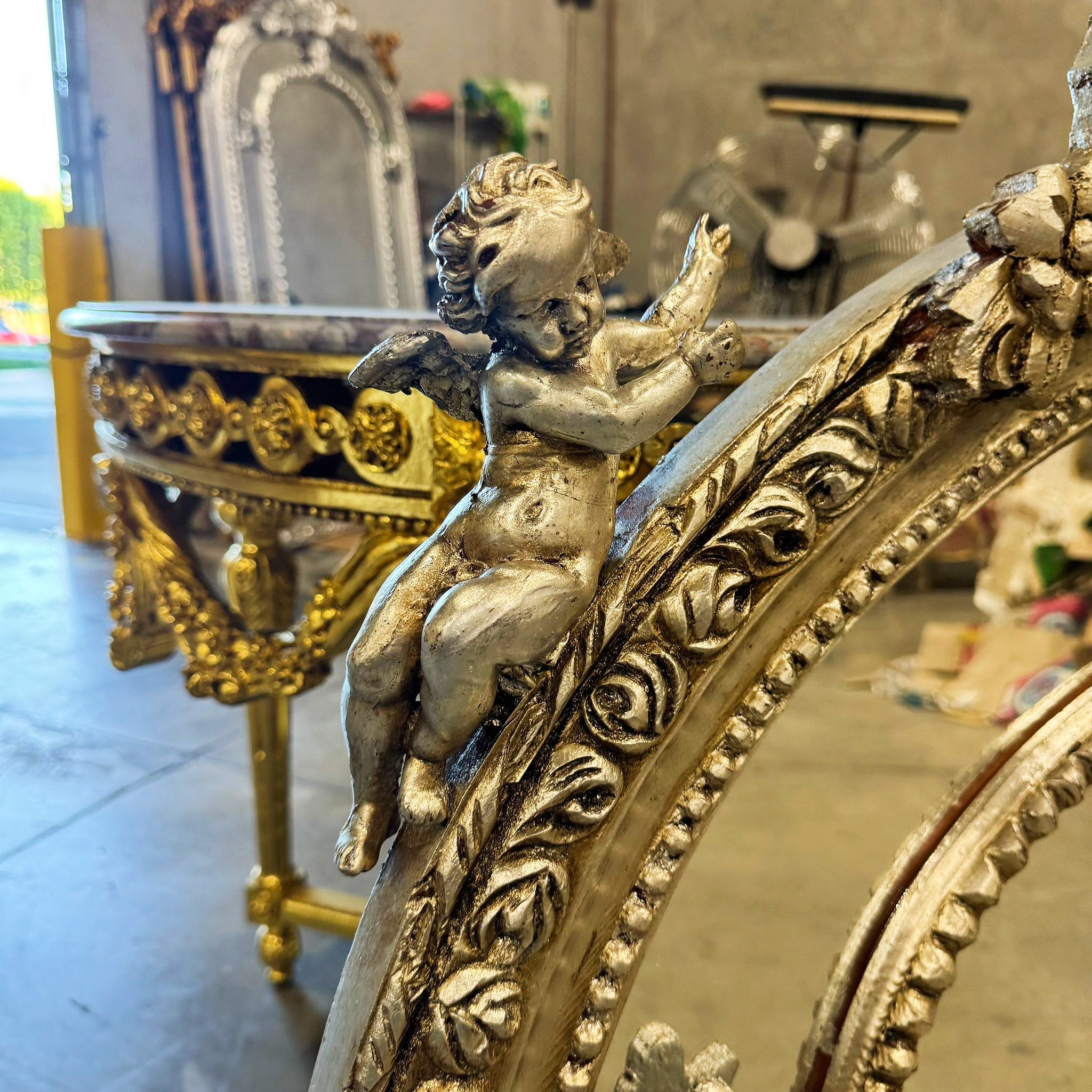 Silver Oval Mirror Wall Mirror French-Italian Style in Silver Leaf