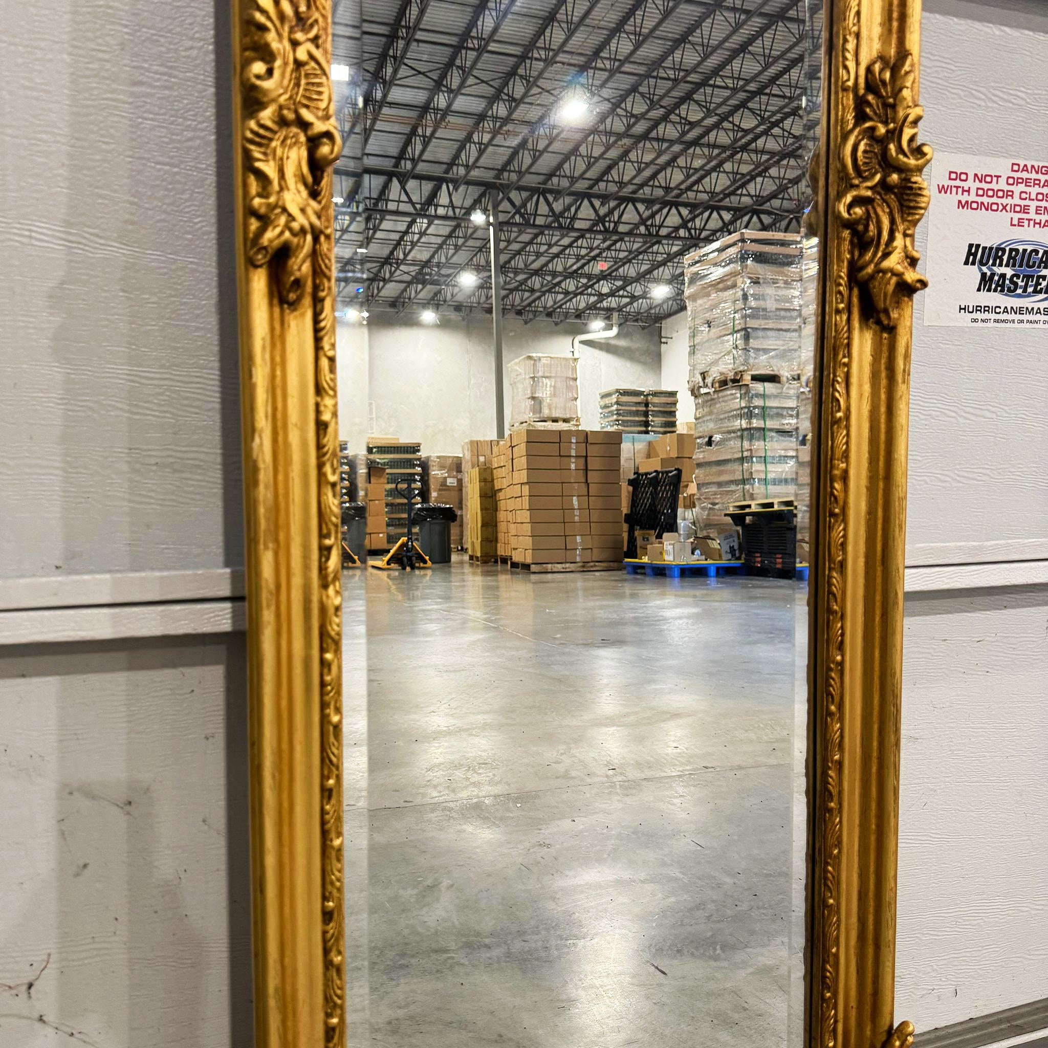 French Style Gold Floor Mirror Refinished in Gold Leaf Details