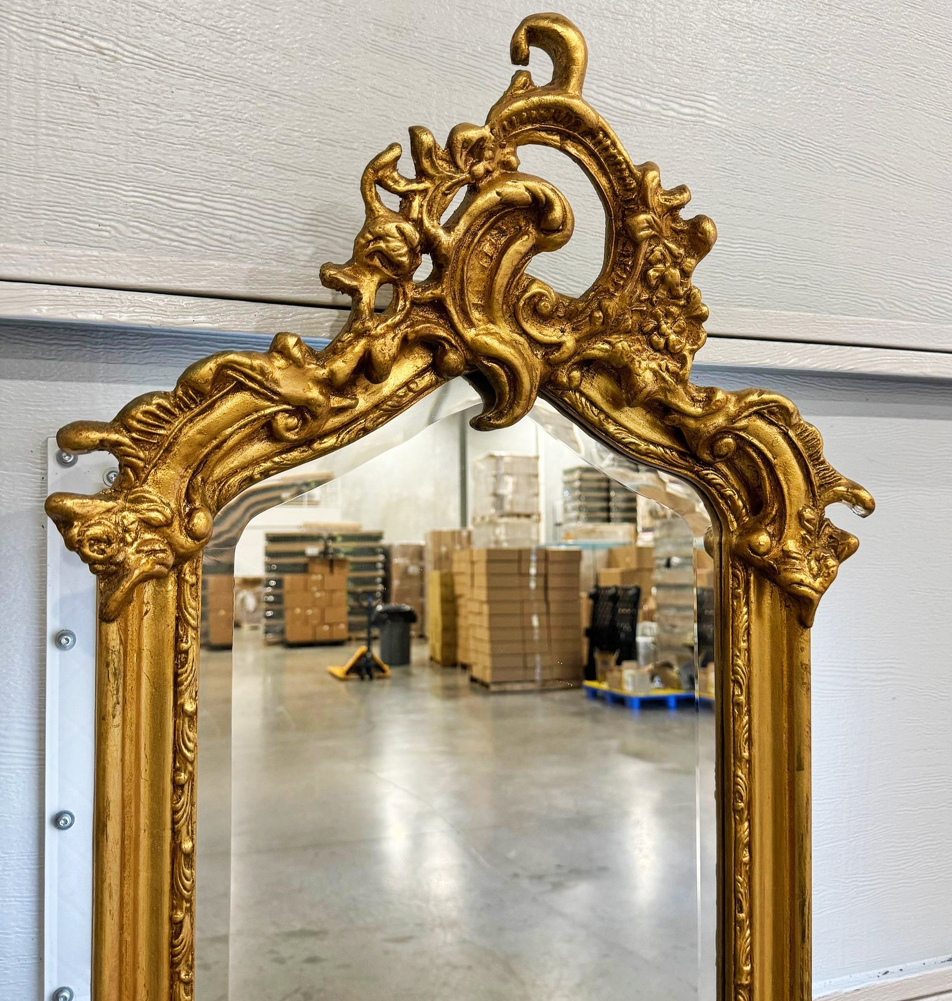 French Style Gold Floor Mirror Refinished in Gold Leaf Details
