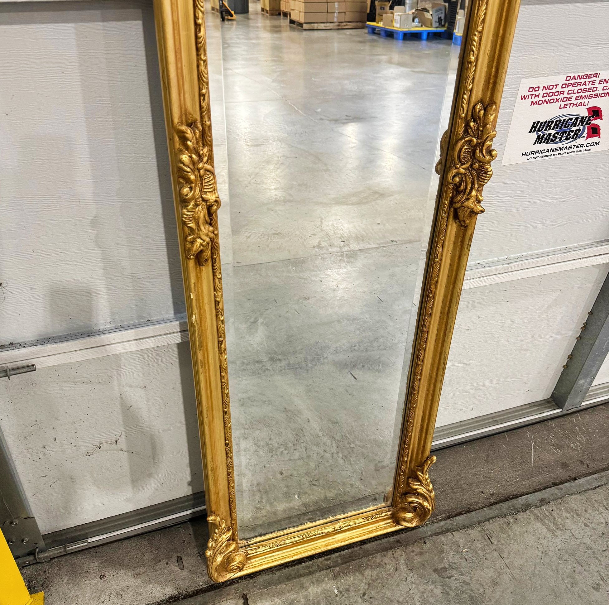 French Style Gold Floor Mirror Refinished in Gold Leaf Details
