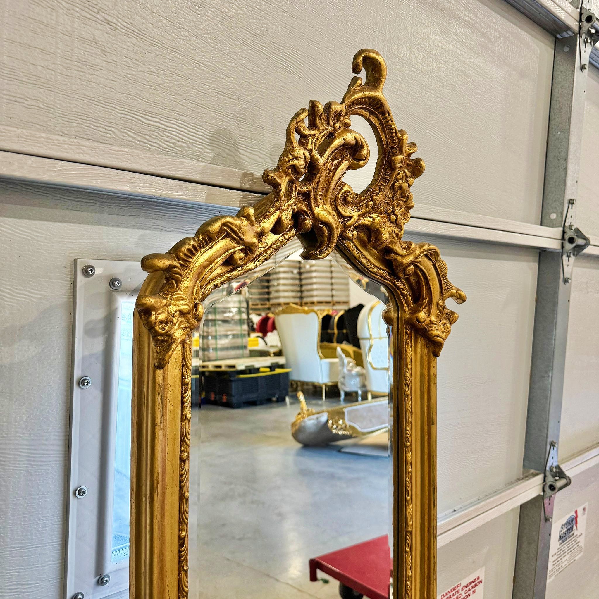 French Style Gold Floor Mirror Refinished in Gold Leaf Details