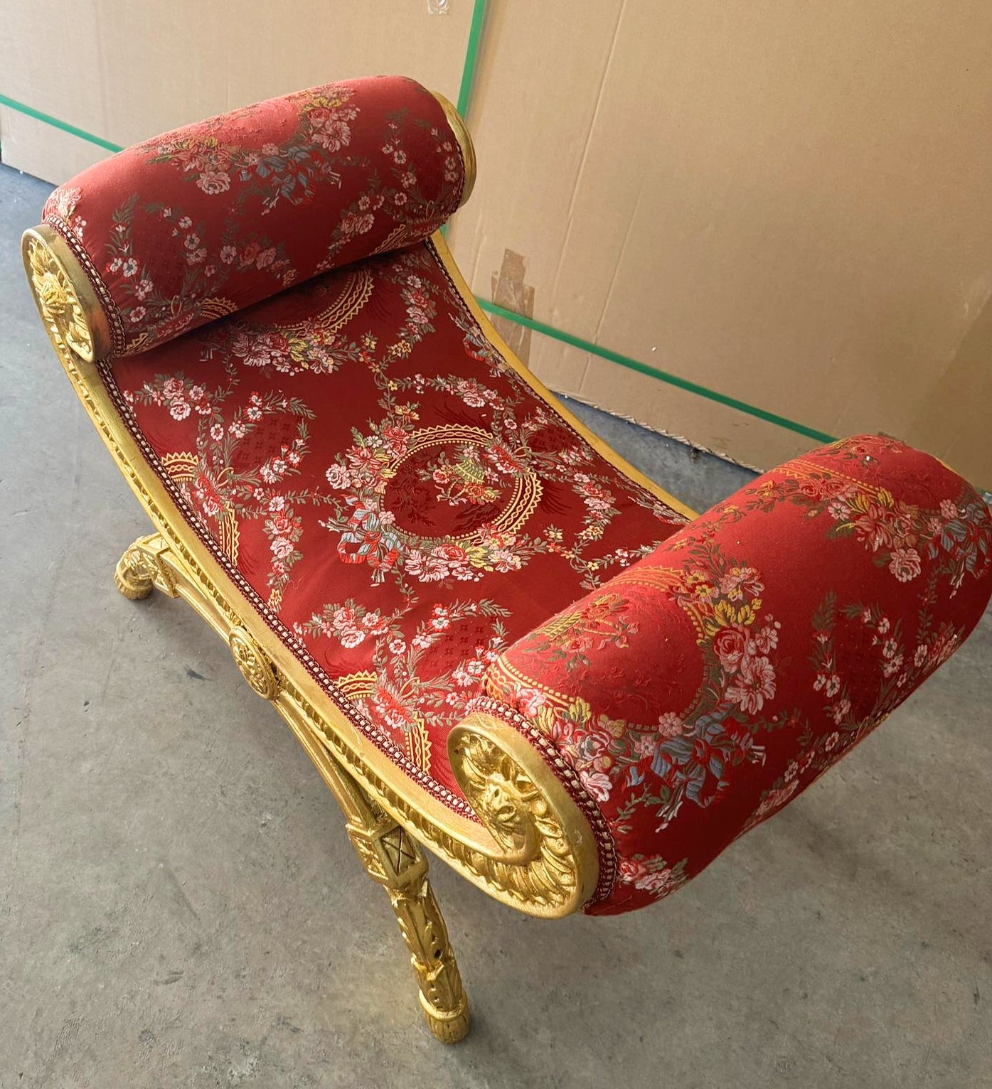 Red Small Bench French Style With Gold Details Rococo Baroque Furniture