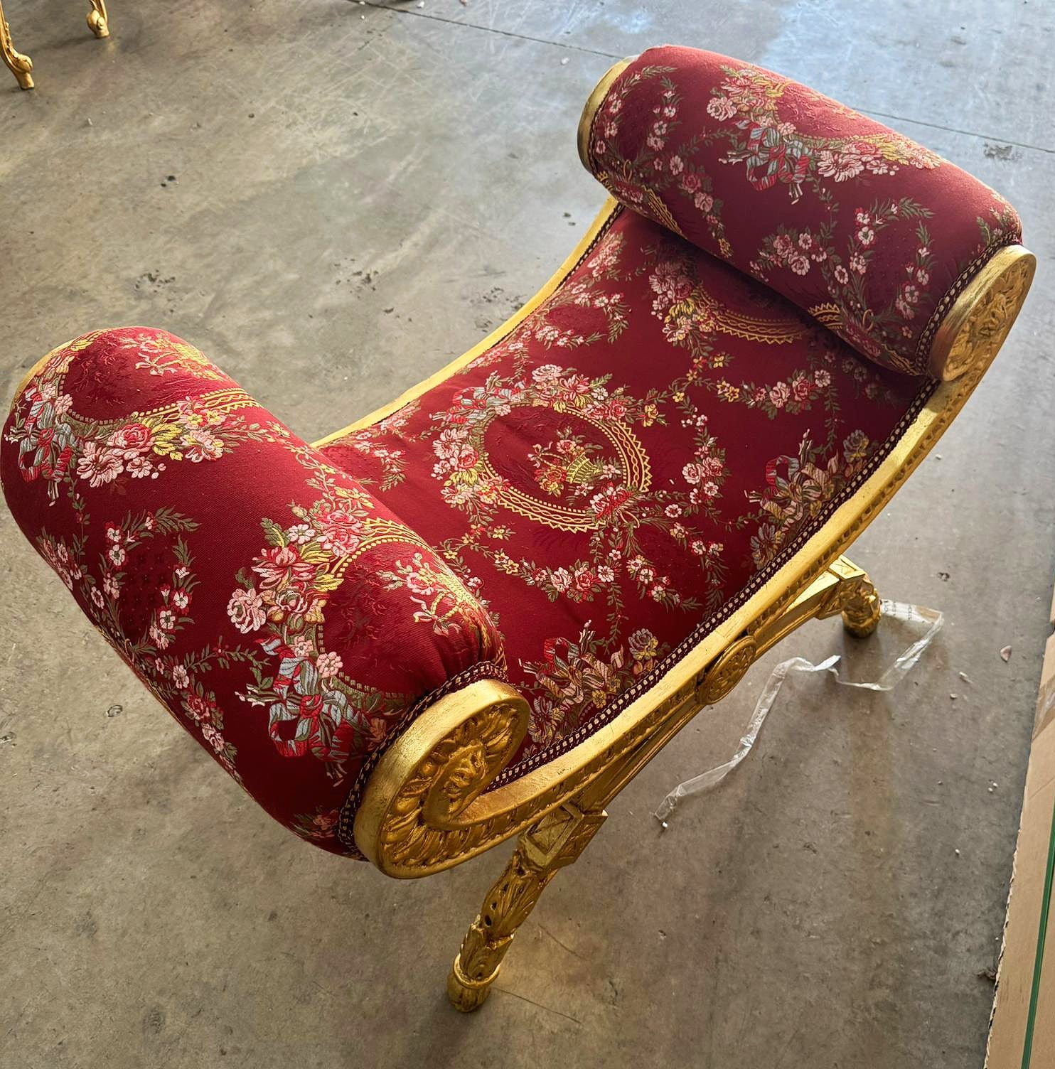 Red Small Bench French Style With Gold Details Rococo Baroque Furniture