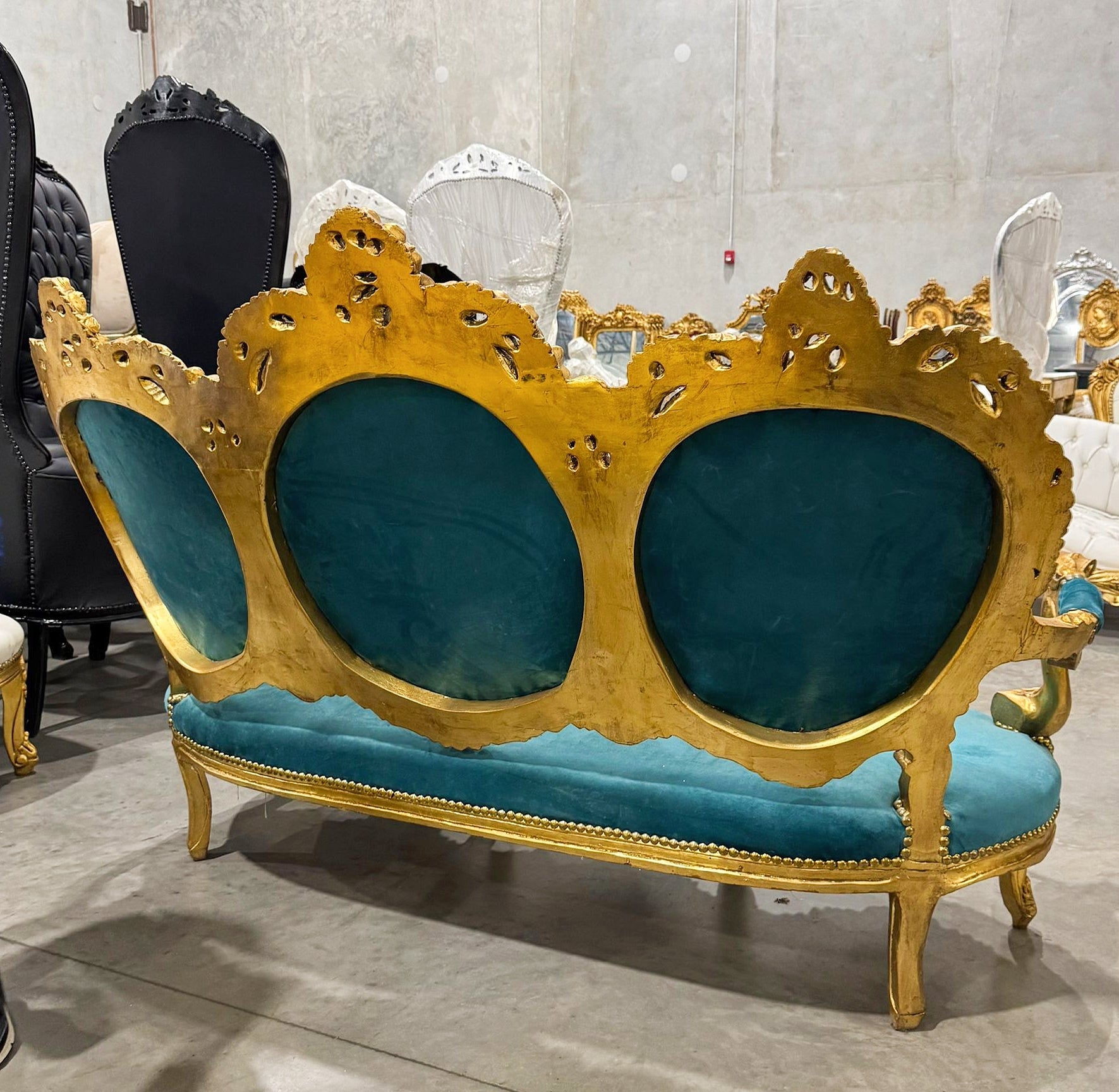 Turquoise Sofa French Rococo Style Gold Leaf Details Victorian Style