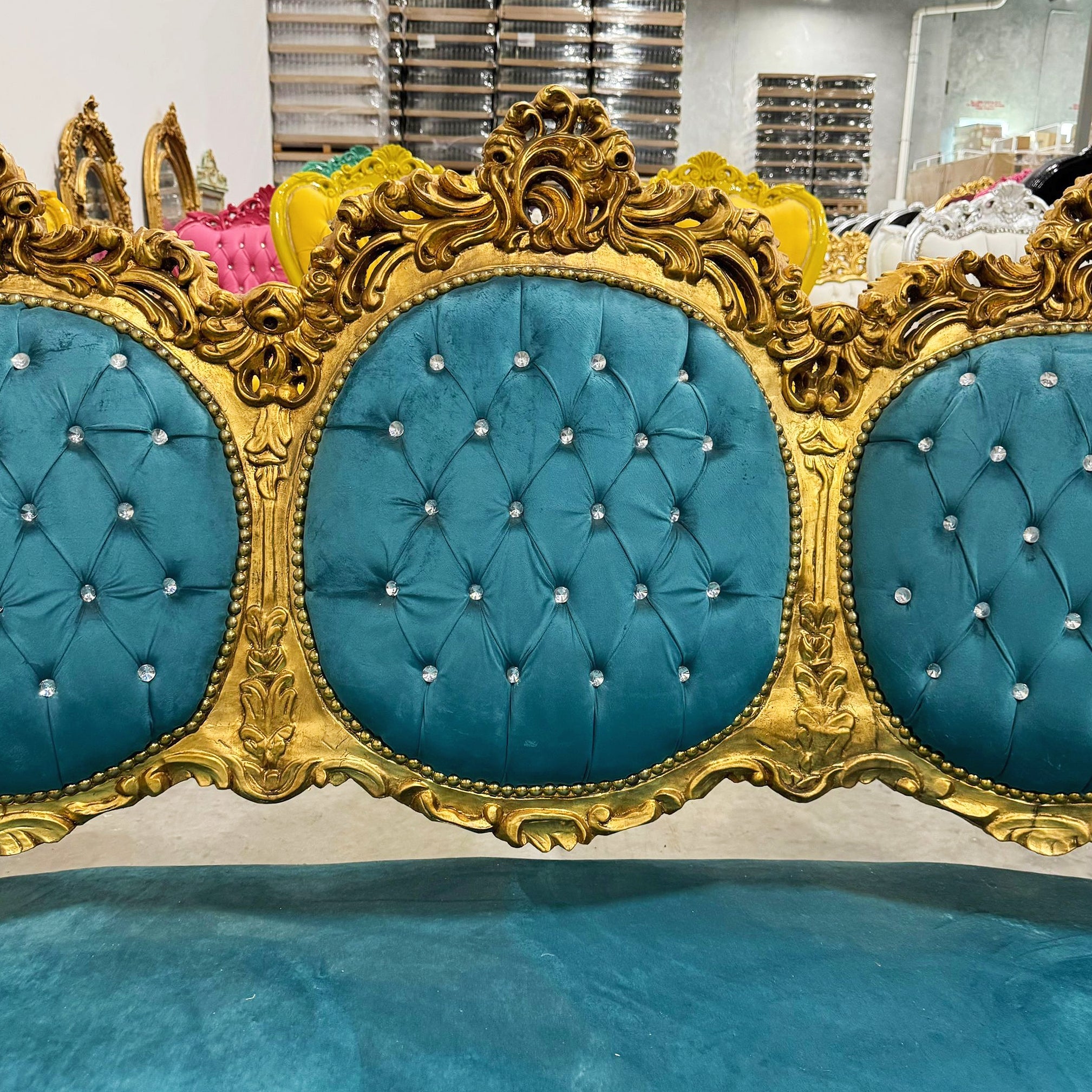 Turquoise Sofa French Rococo Style Gold Leaf Details Victorian Style