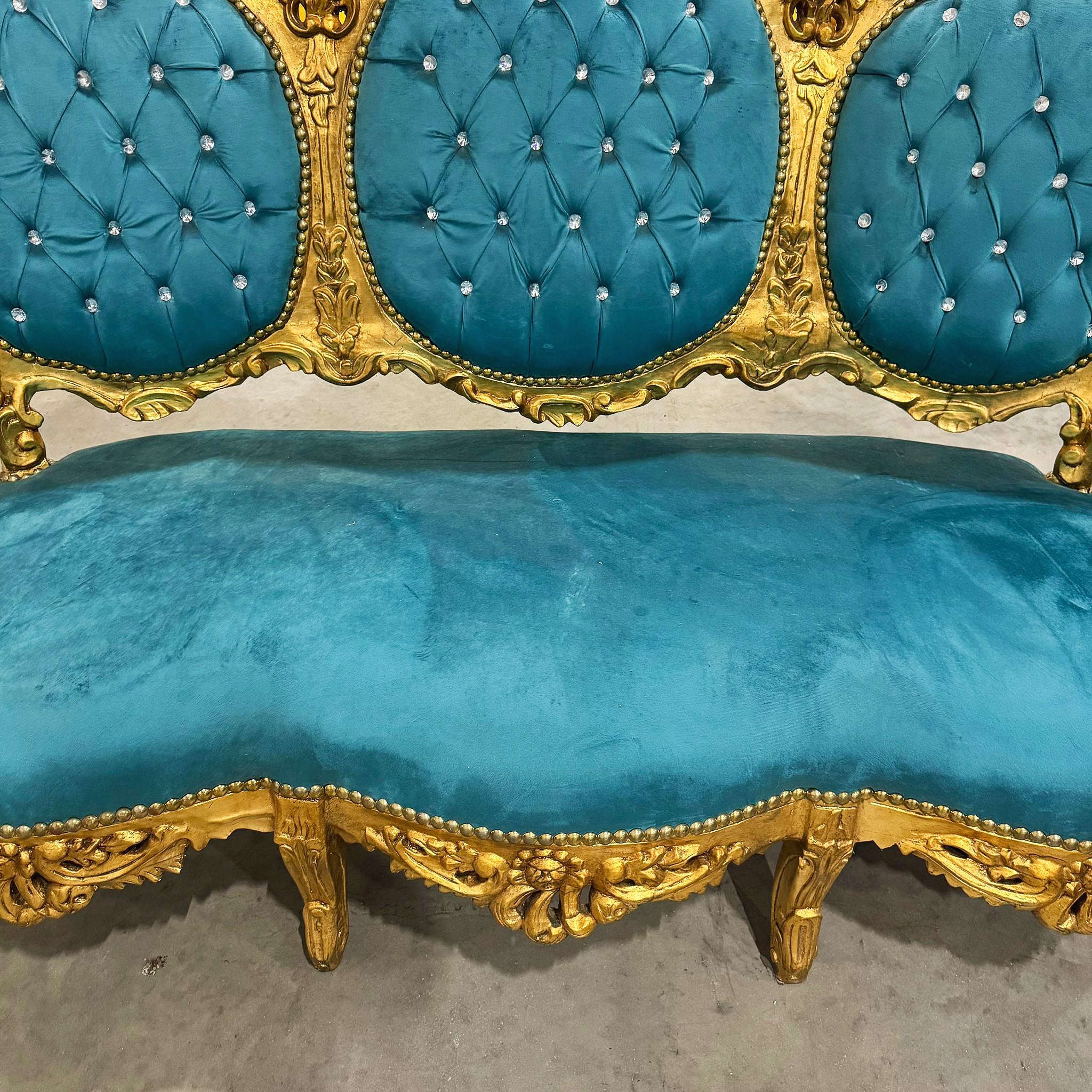 Turquoise Sofa French Rococo Style Gold Leaf Details Victorian Style