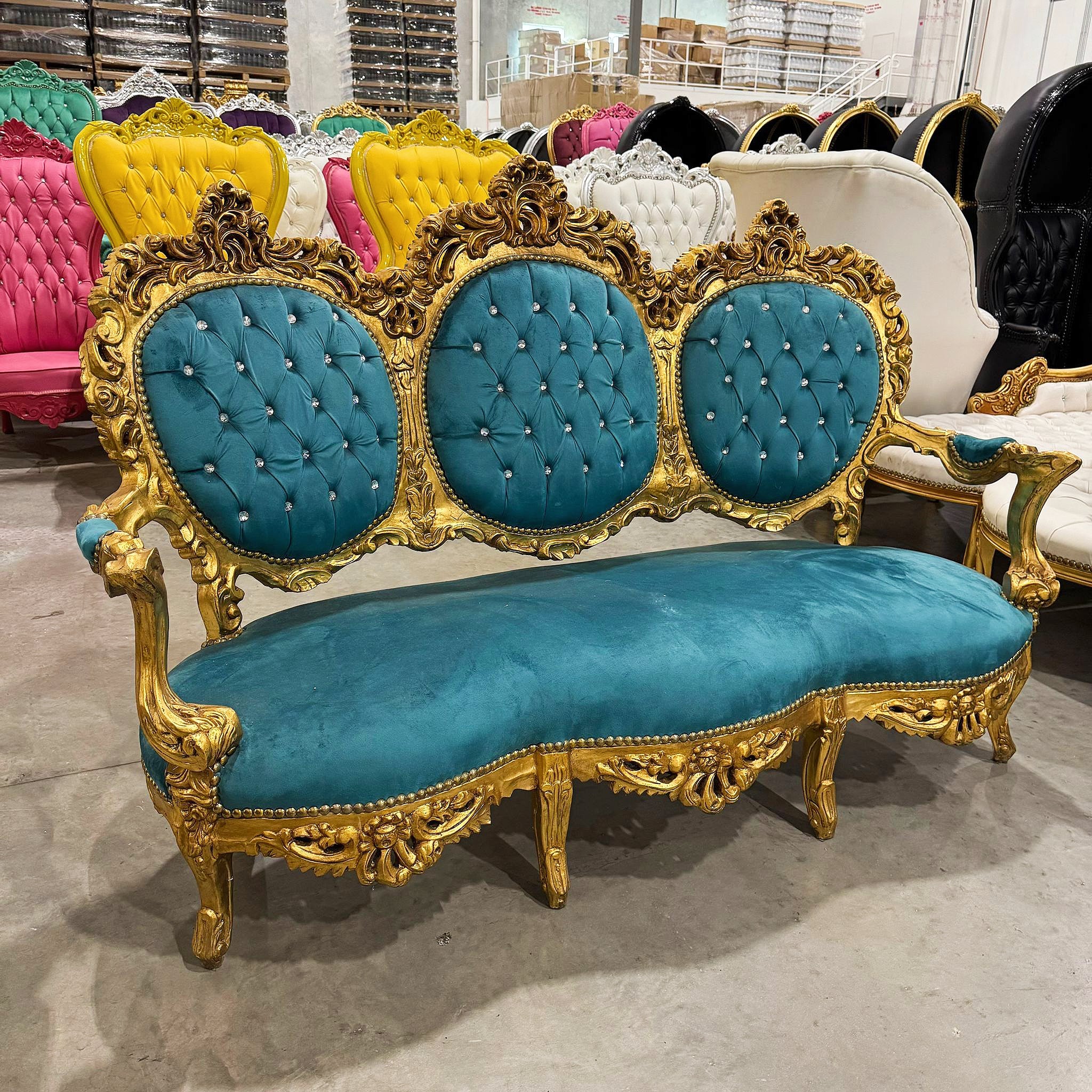 Turquoise Sofa French Rococo Style Gold Leaf Details Victorian Style