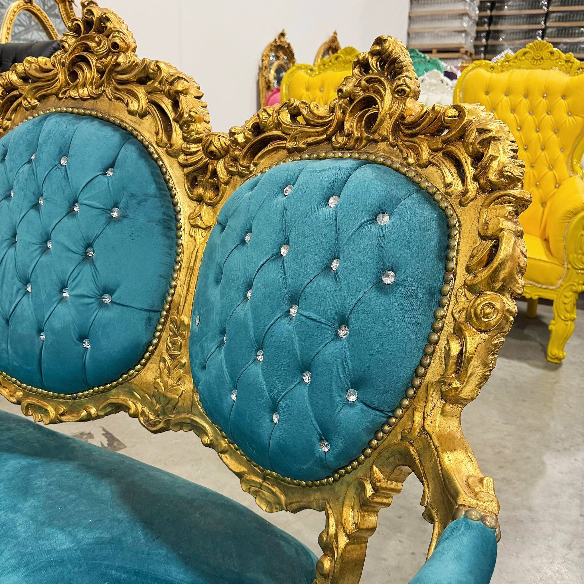 Turquoise Sofa French Rococo Style Gold Leaf Details Victorian Style