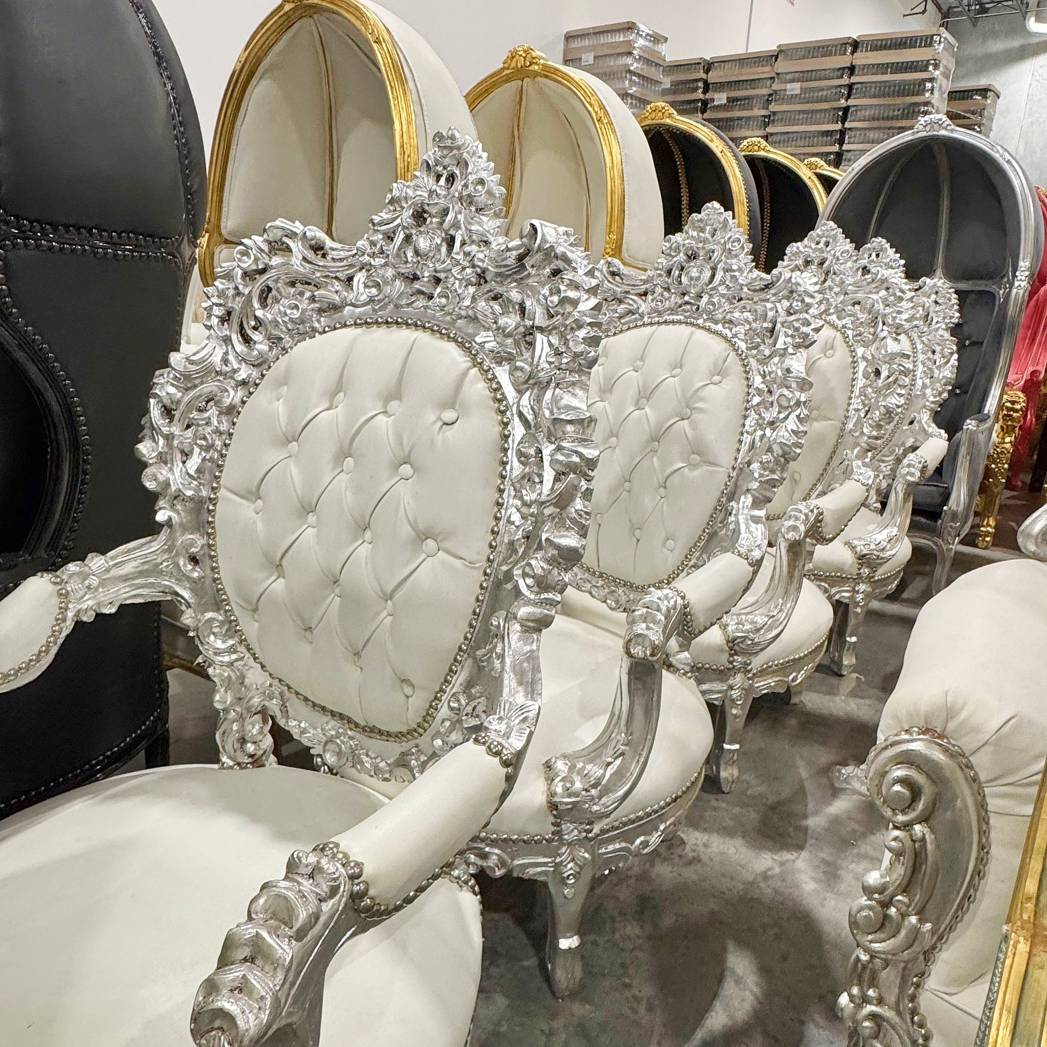 White Sofa French Rococo Style Silver Leaf Details Victorian Style