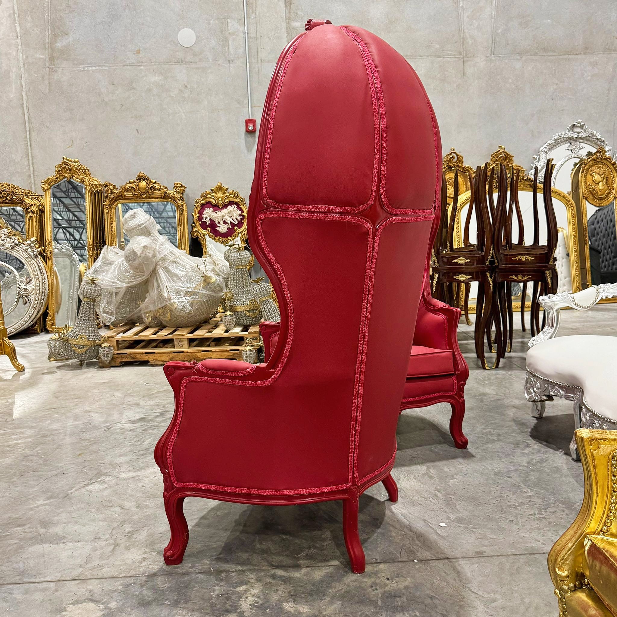 Balloon Chair French Style Red Leather High-Back Canopy Lacquer Chair