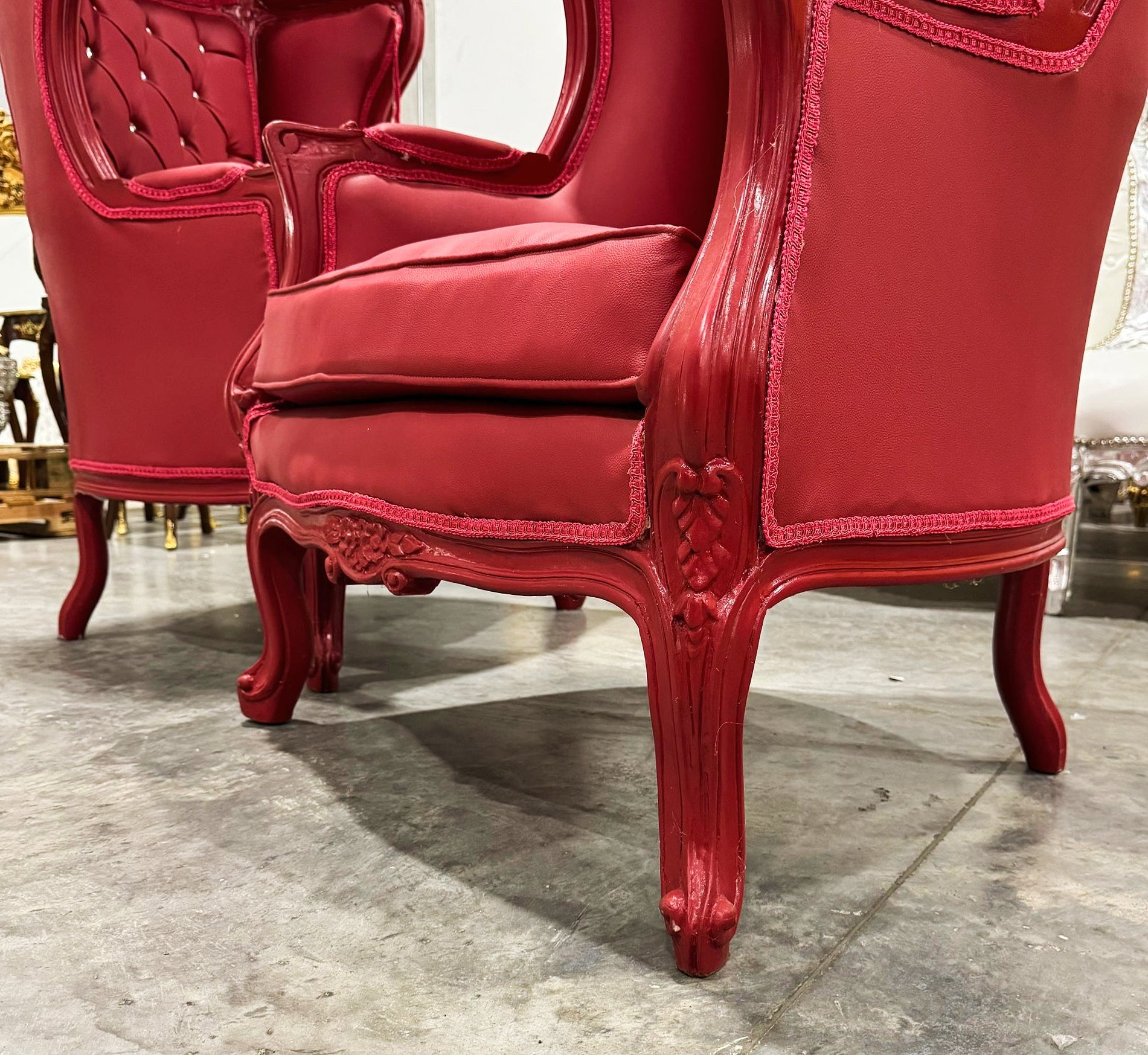 Balloon Chair French Style Red Leather High-Back Canopy Lacquer Chair