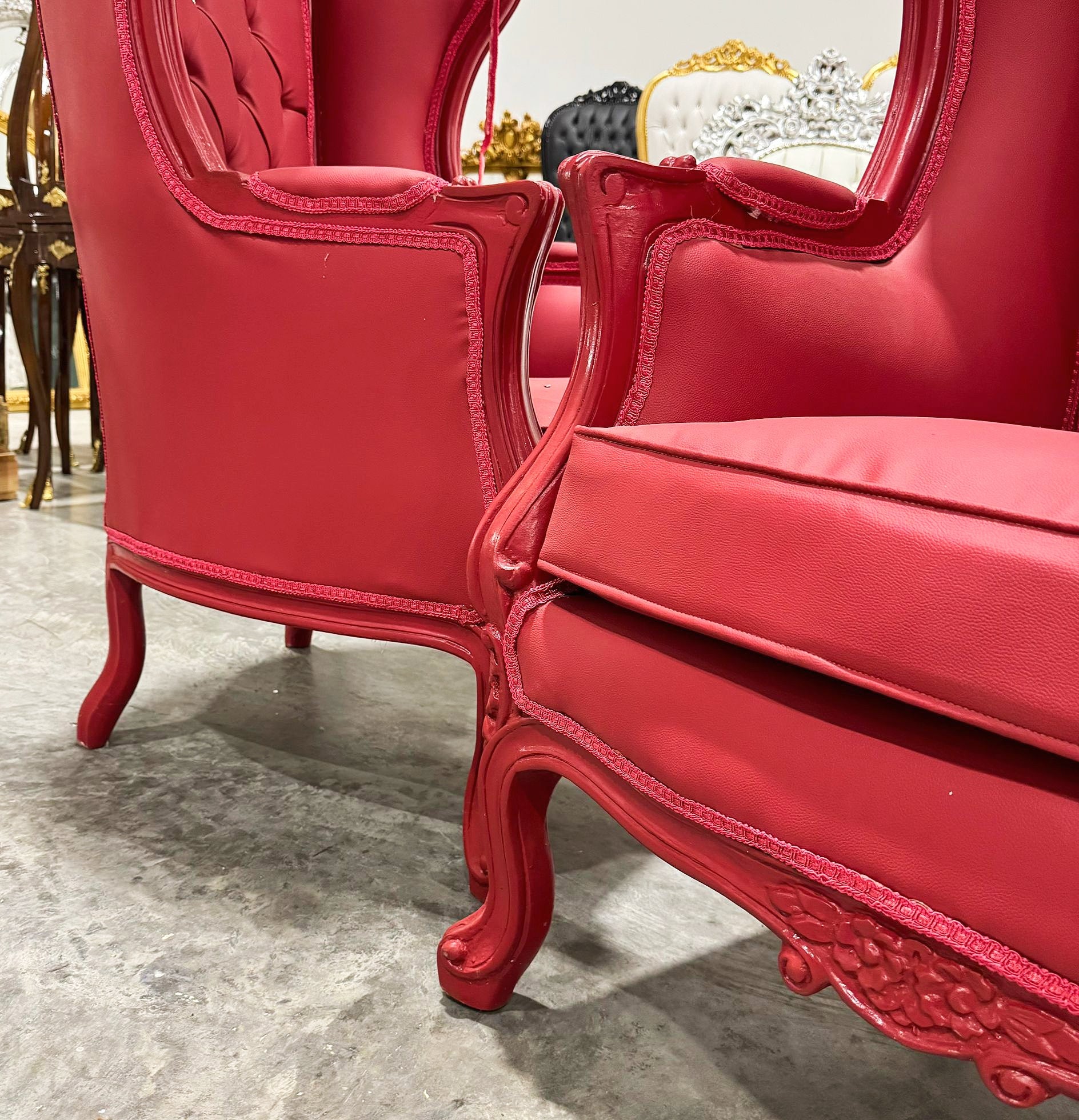 Balloon Chair French Style Red Leather High-Back Canopy Lacquer Chair