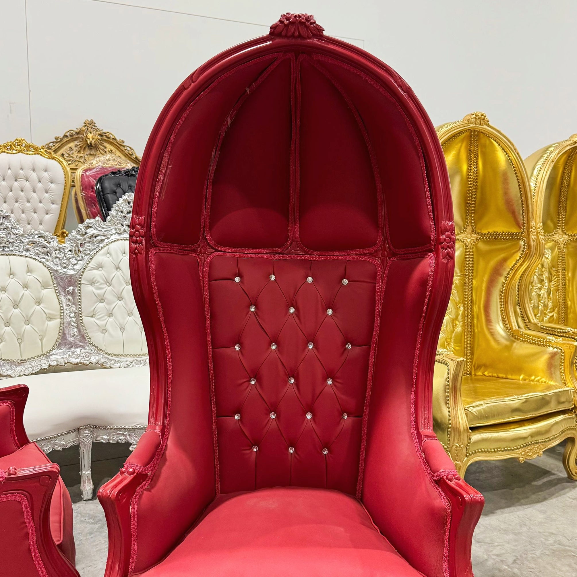 Balloon Chair French Style Red Leather High-Back Canopy Lacquer Chair