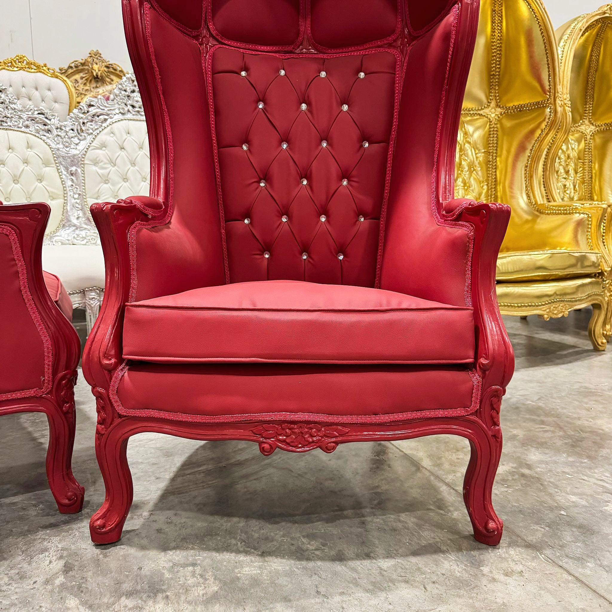 Balloon Chair French Style Red Leather High-Back Canopy Lacquer Chair