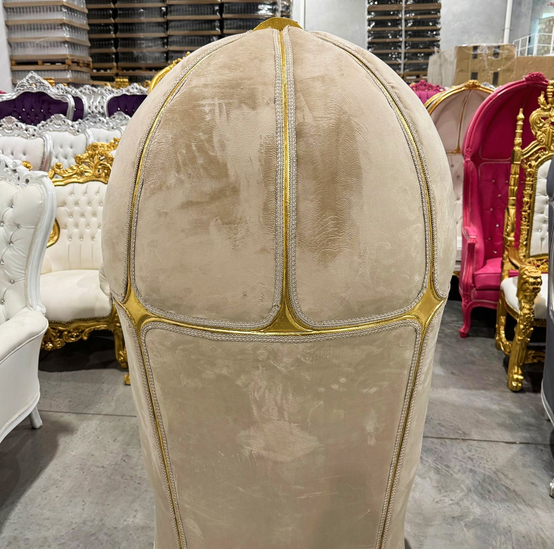 Balloon Chair French Style Dark Beige High-Back Canopy Lacquer Chair