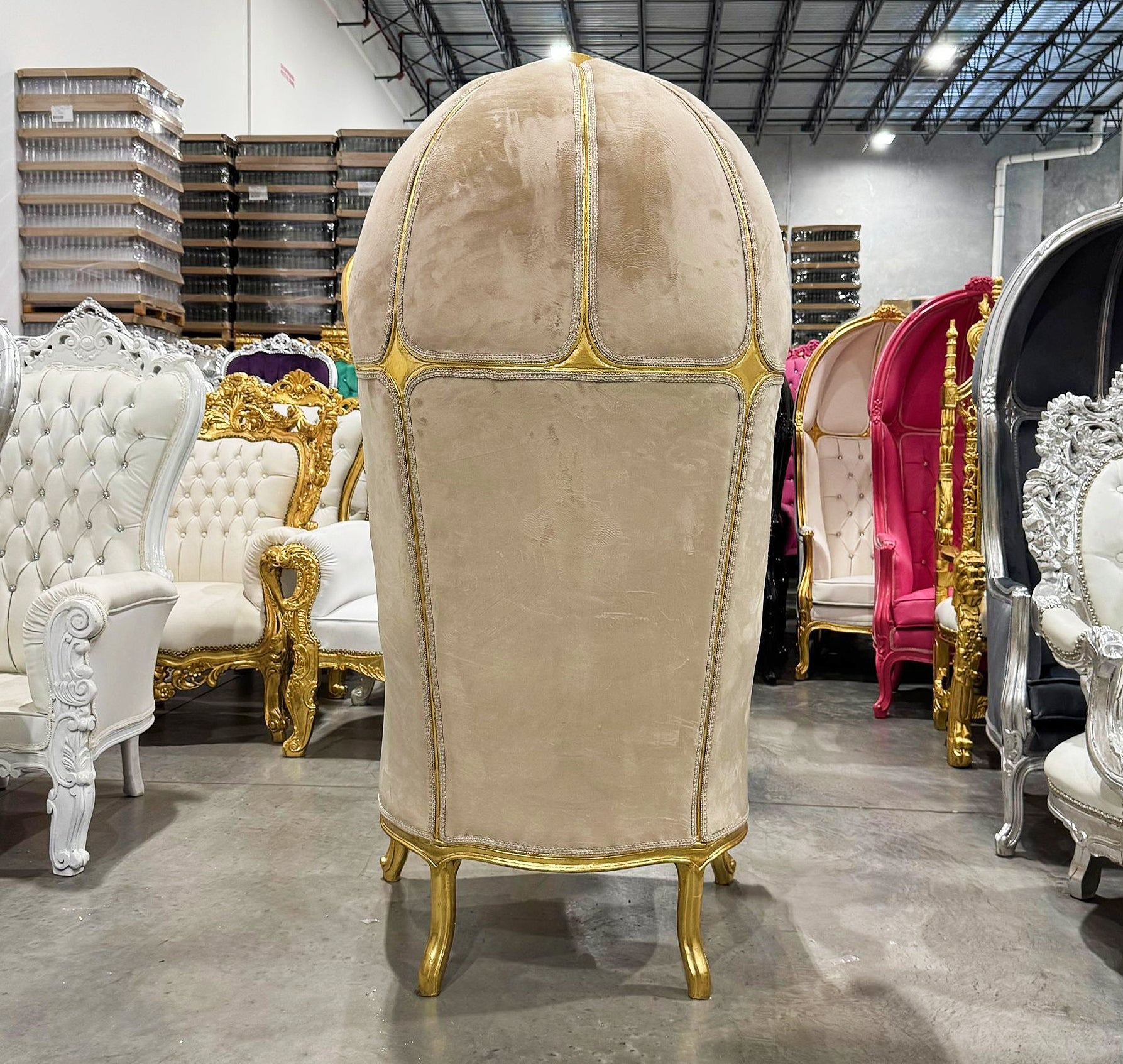 Balloon Chair French Style Dark Beige High-Back Canopy Lacquer Chair