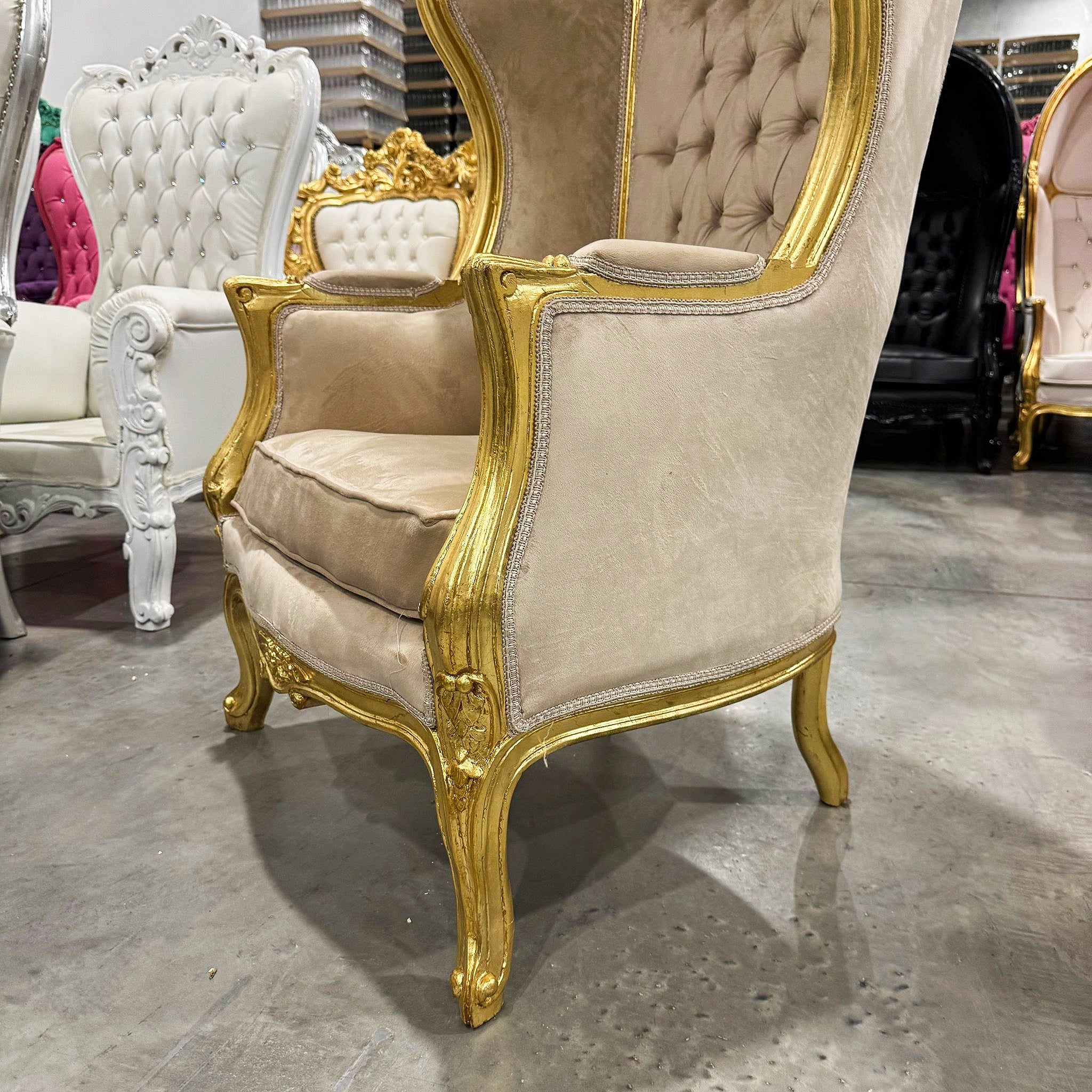 Balloon Chair French Style Dark Beige High-Back Canopy Lacquer Chair