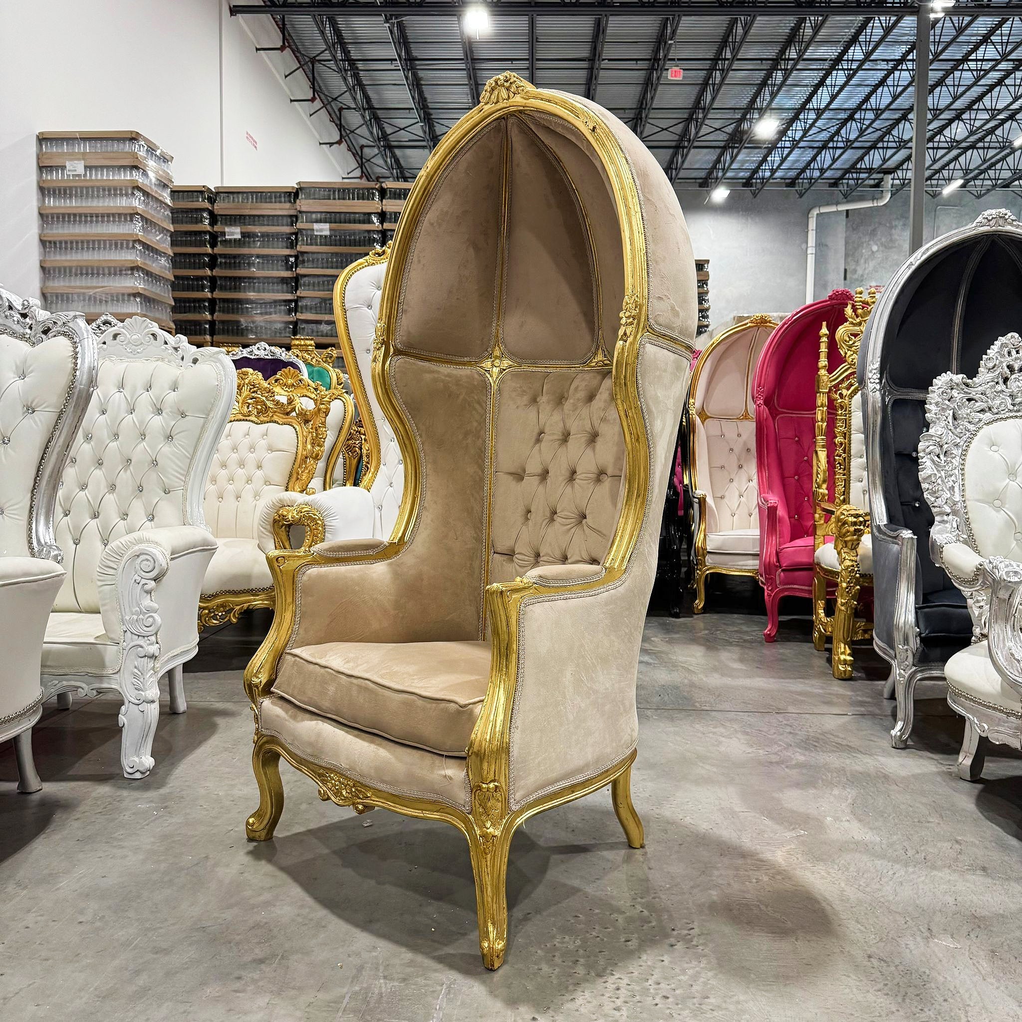 Balloon Chair French Style Dark Beige High-Back Canopy Lacquer Chair