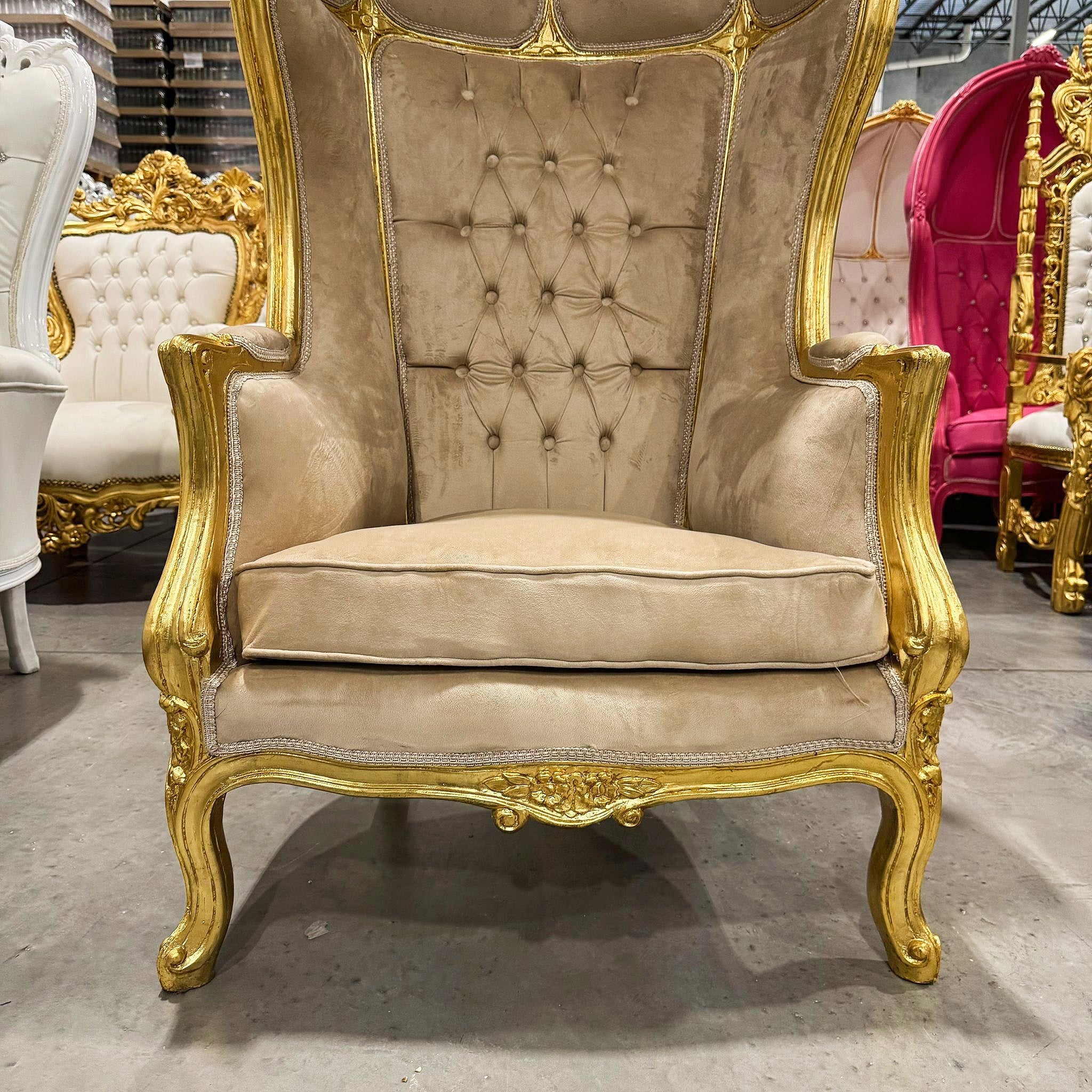 Balloon Chair French Style Dark Beige High-Back Canopy Lacquer Chair