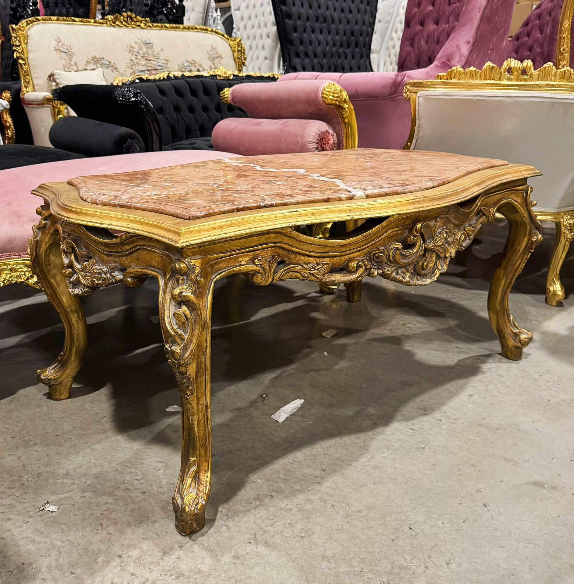 Marble Top Gold Coffee Table French Louis XVI Style Center Table