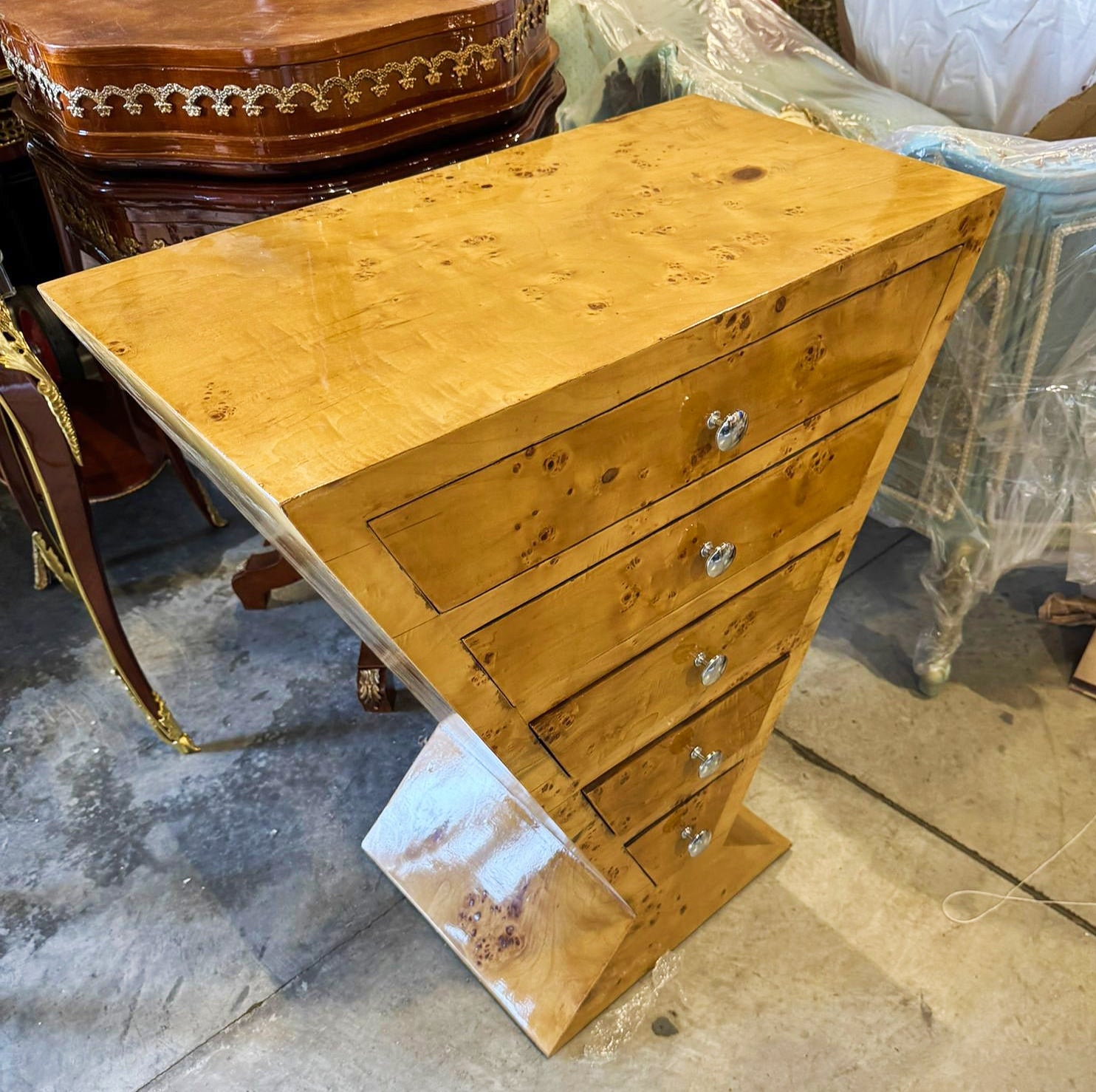 Art Deco Style Triangular Commode Wood Furniture Home Decor
