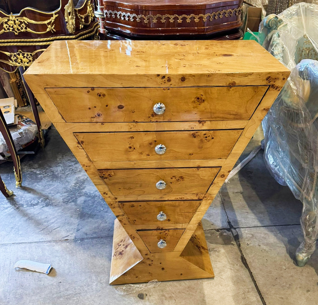 Art Deco Style Triangular Commode Wood Furniture Home Decor