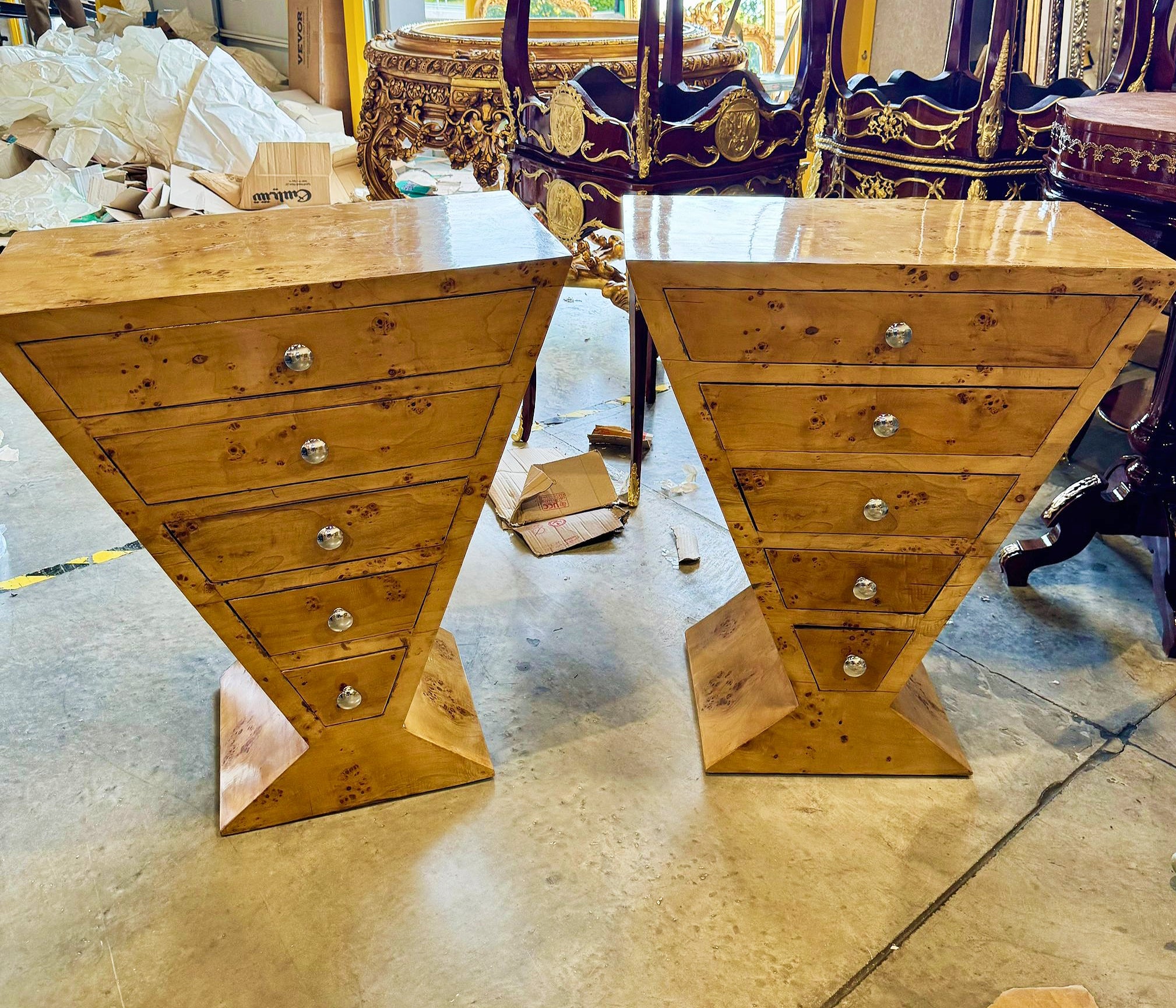 Art Deco Style Triangular Commode Wood Furniture Home Decor