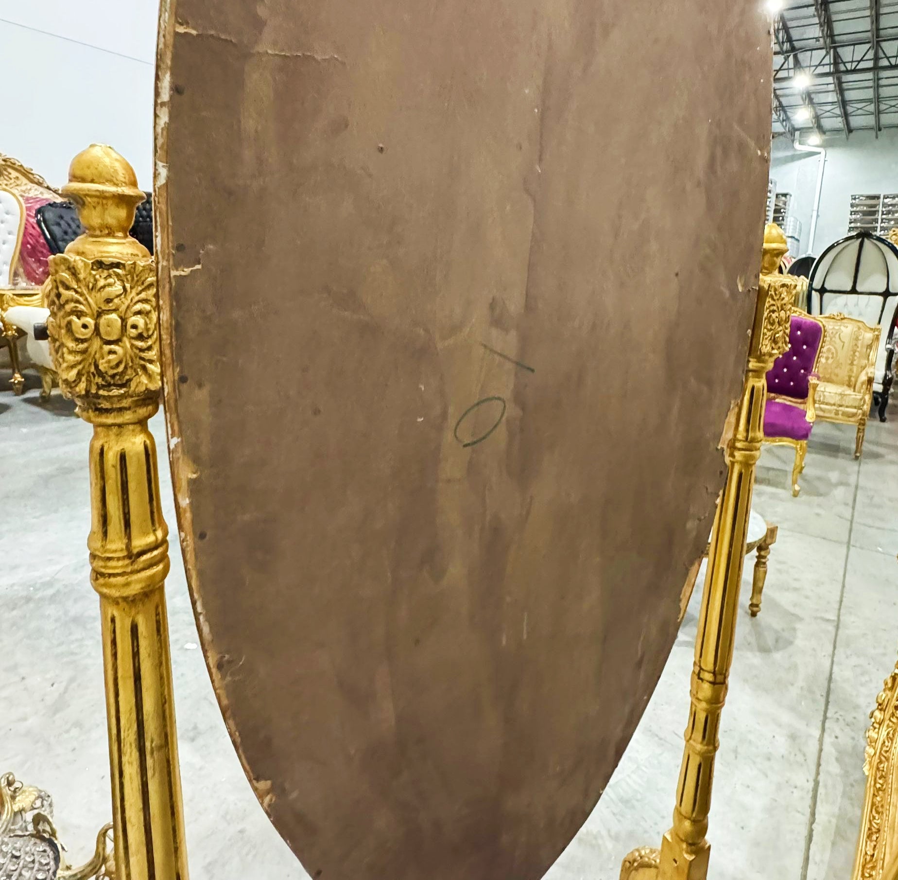Golden Oval Mirror Floor Mirror French-Italian Style in Gold Leaf