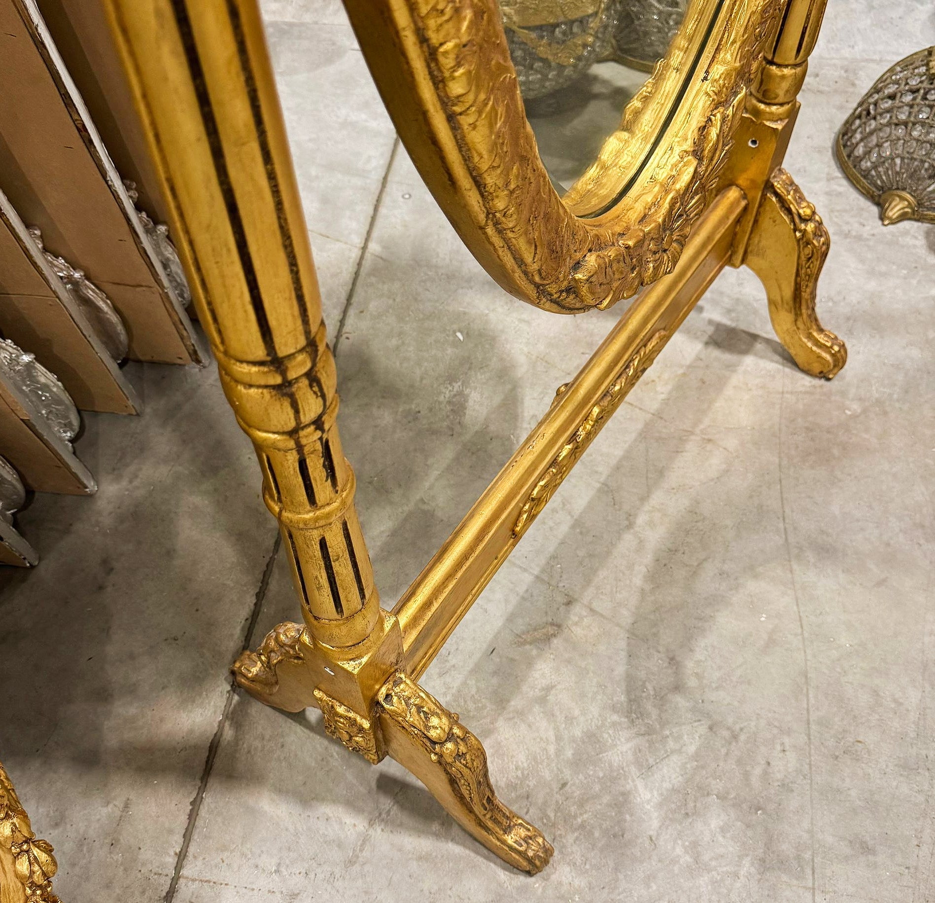 Golden Oval Mirror Floor Mirror French-Italian Style in Gold Leaf