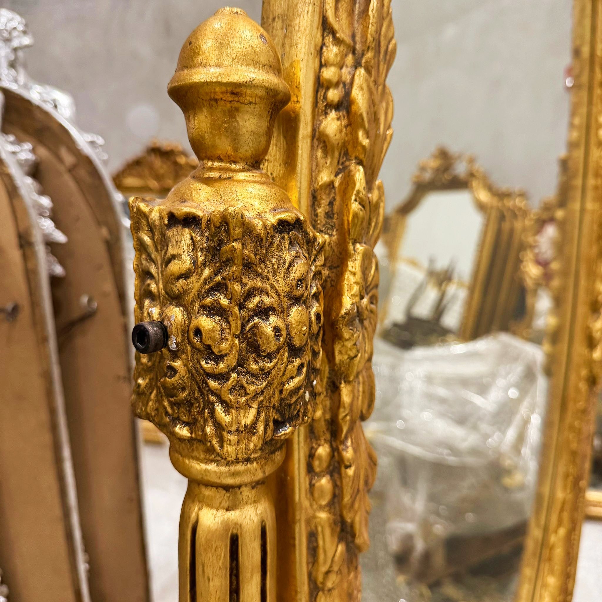 Golden Oval Mirror Floor Mirror French-Italian Style in Gold Leaf