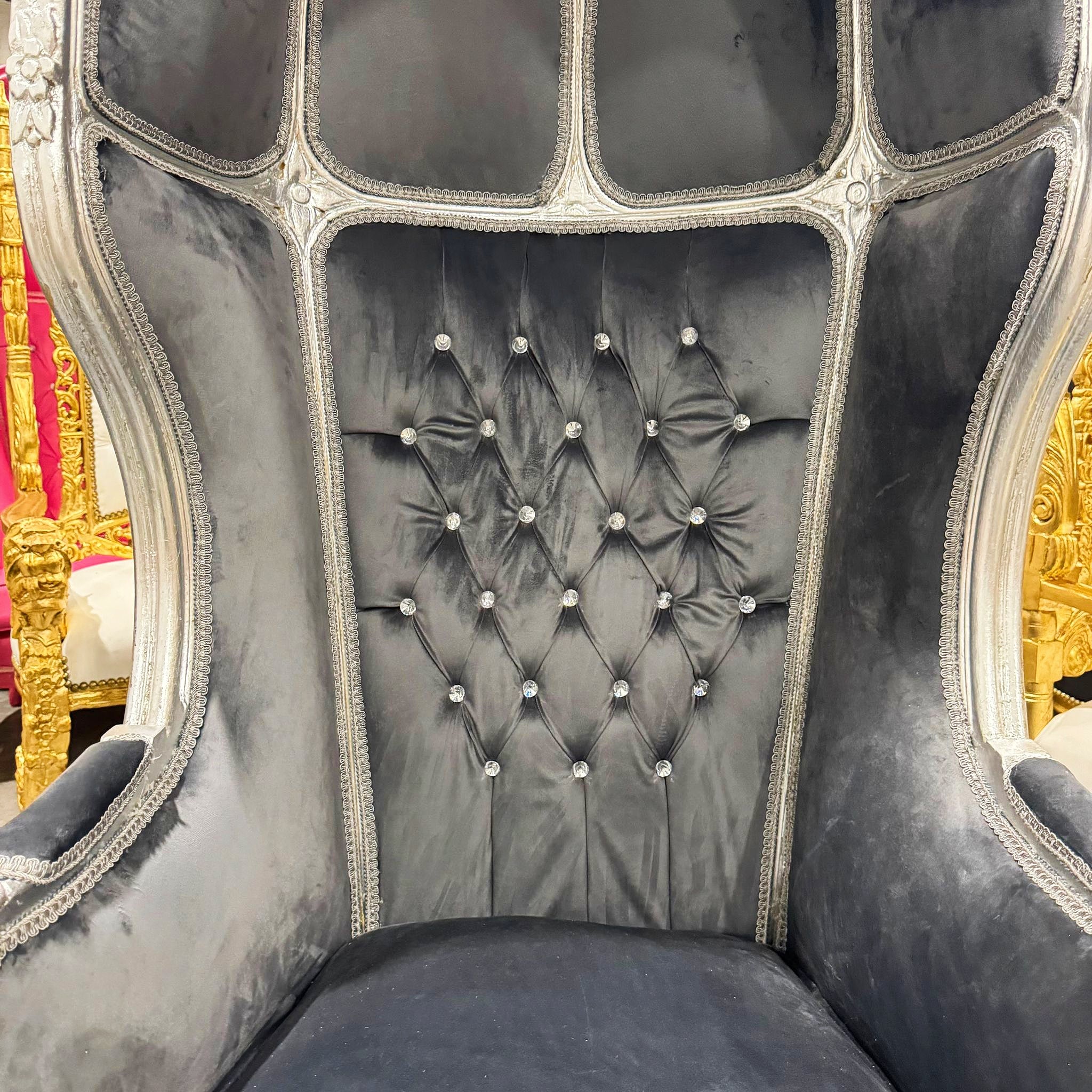 Balloon Chair French Style Dark Gray Velvet High-Back Canopy Lacquer Chair