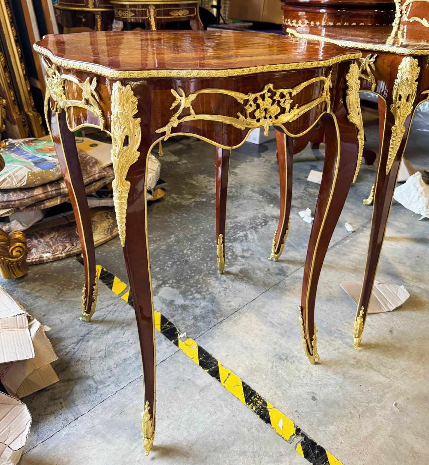 French Style Brown Wood Louis XVI Side Table Gold Details Furniture Table