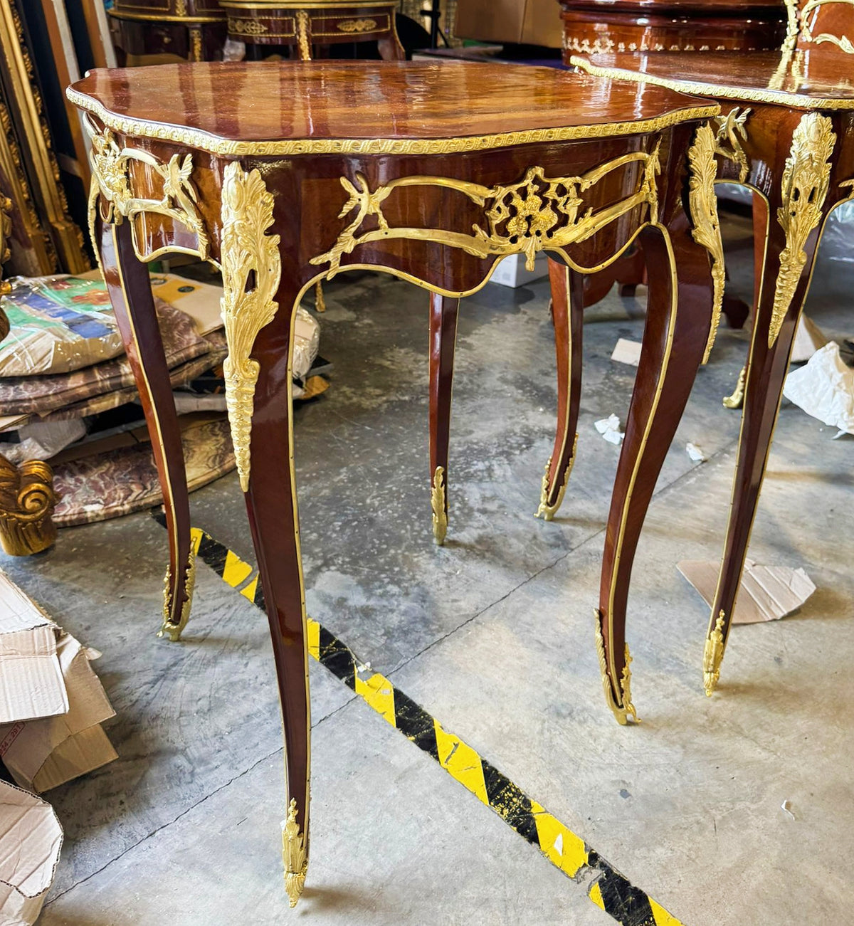 French Louis XVI Style Small Side Table with Ornate Gold Accents & Elegant Carved Details