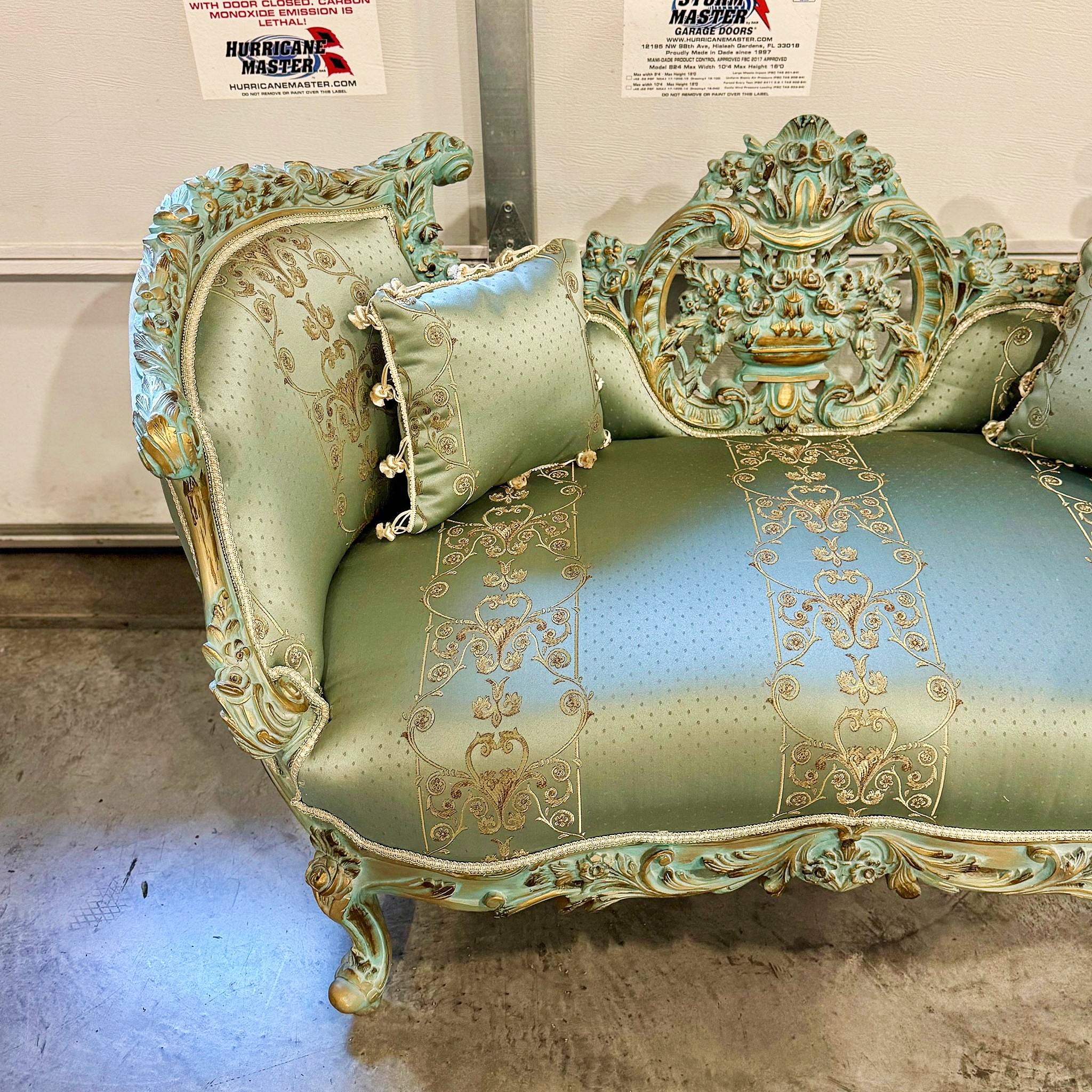 French Style Sky Blue Small Settee Gold Details Bench Furniture Home