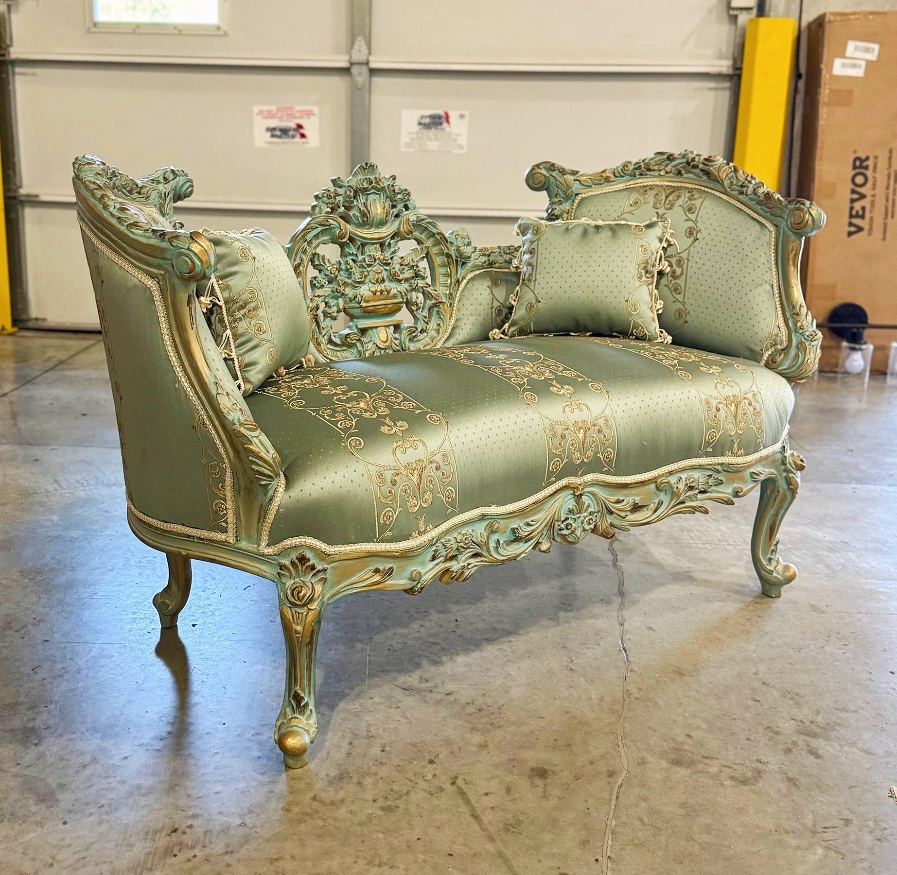 French Style Sky Blue Small Settee Gold Details Bench Furniture Home