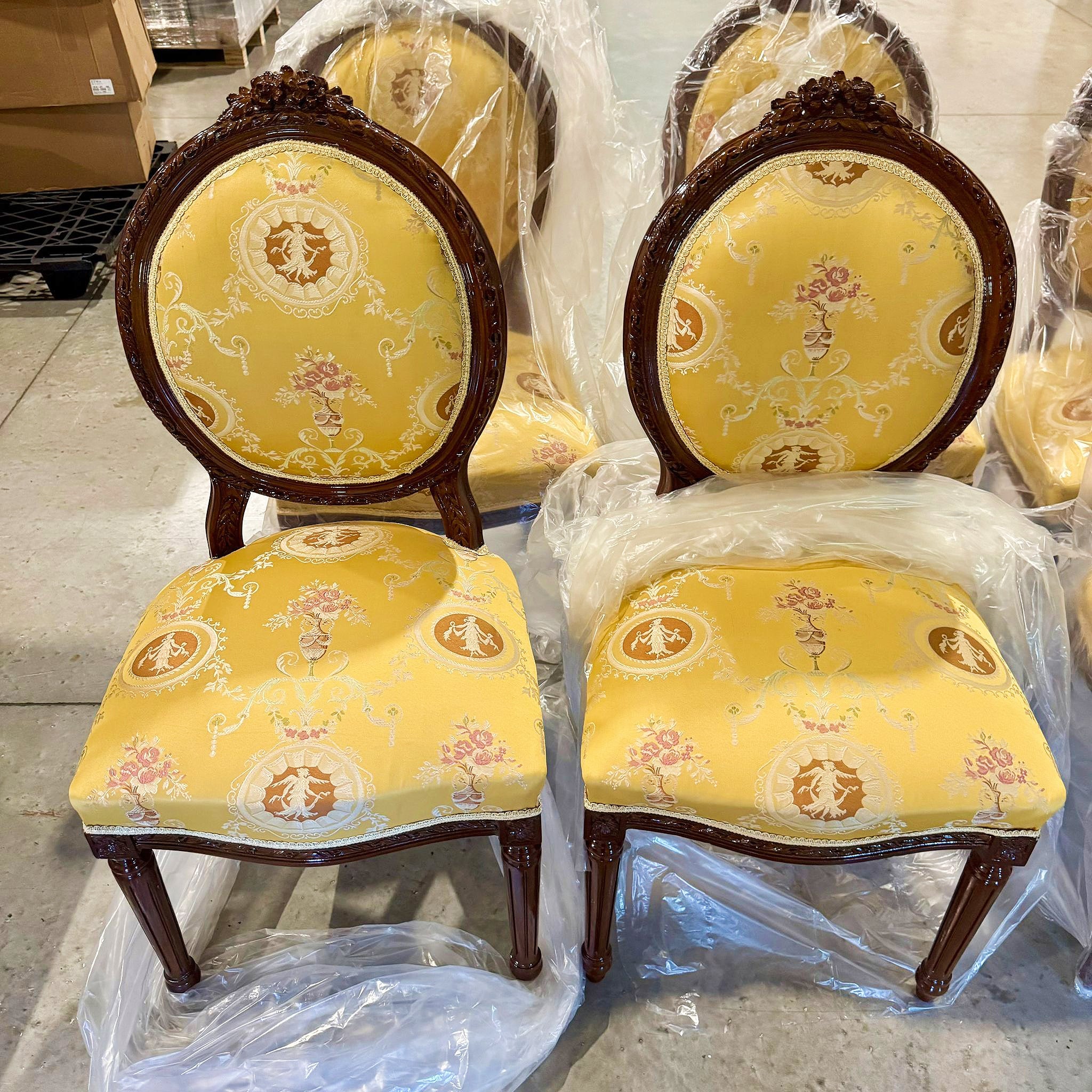 French Style Yellow Chair with Gold Details Rococo Baroque