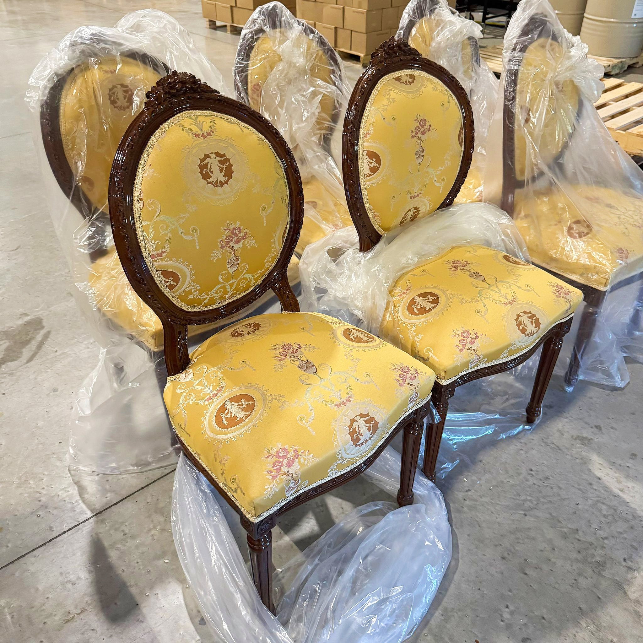 French Style Yellow Chair with Gold Details Rococo Baroque