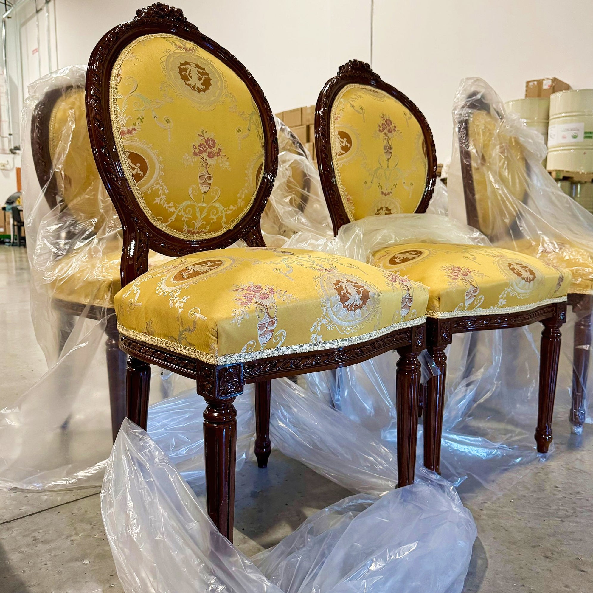 French Style Yellow Chair with Gold Details Rococo Baroque
