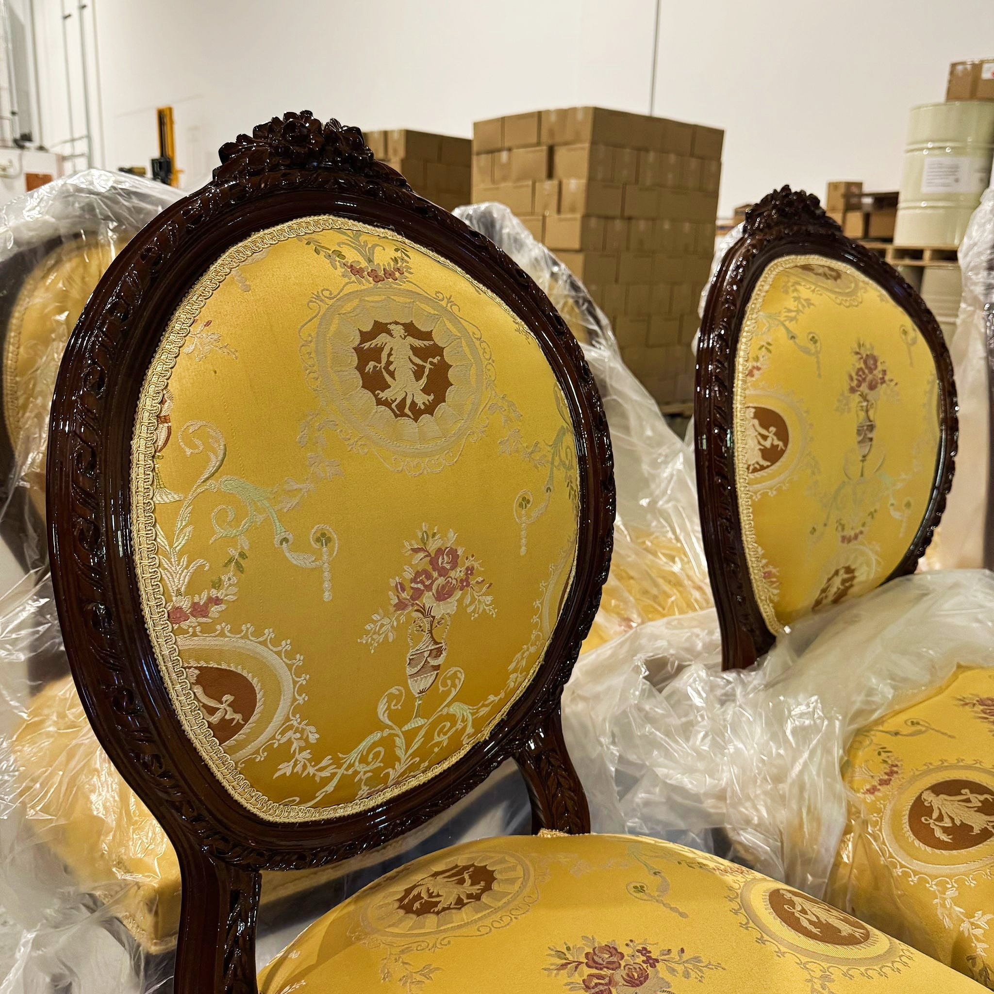 French Style Yellow Chair with Gold Details Rococo Baroque