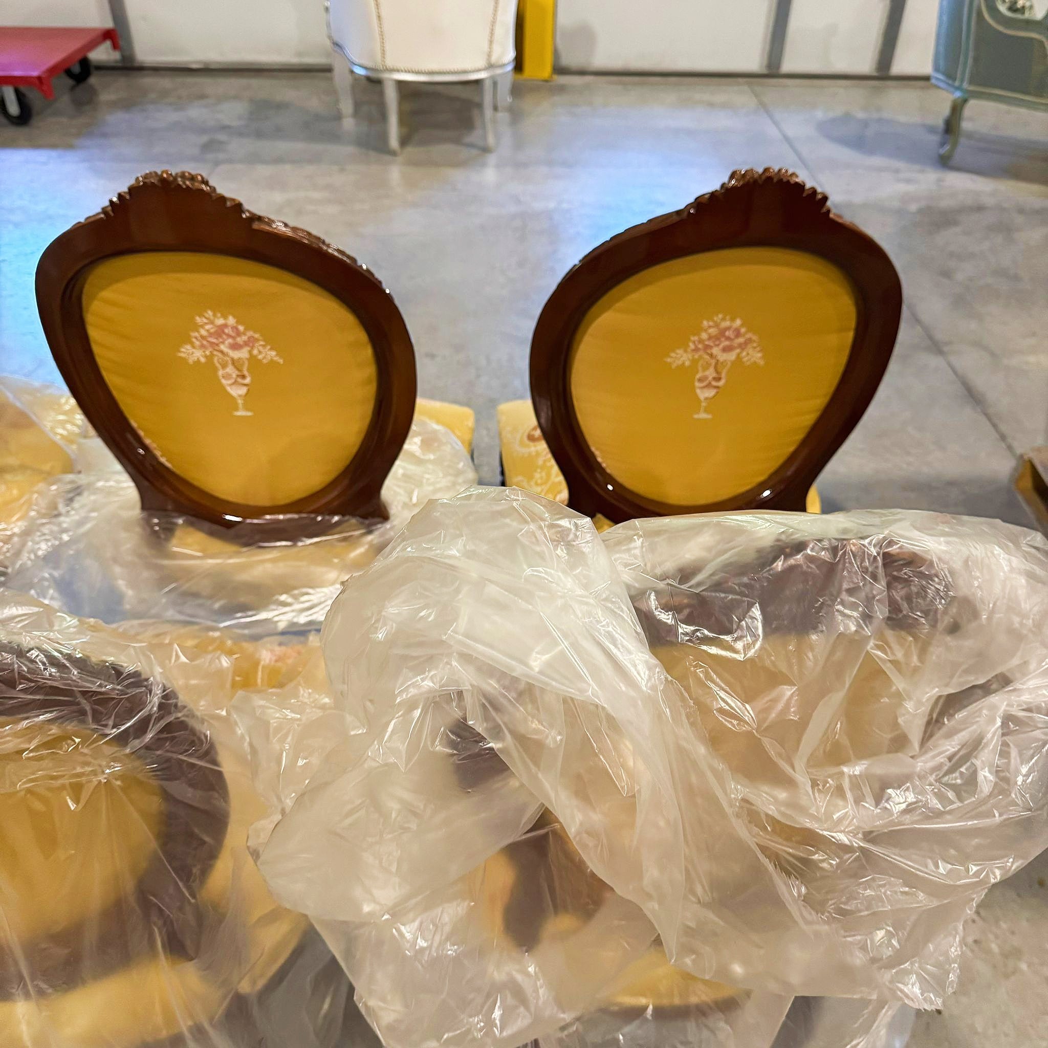 French Style Yellow Chair with Gold Details Rococo Baroque