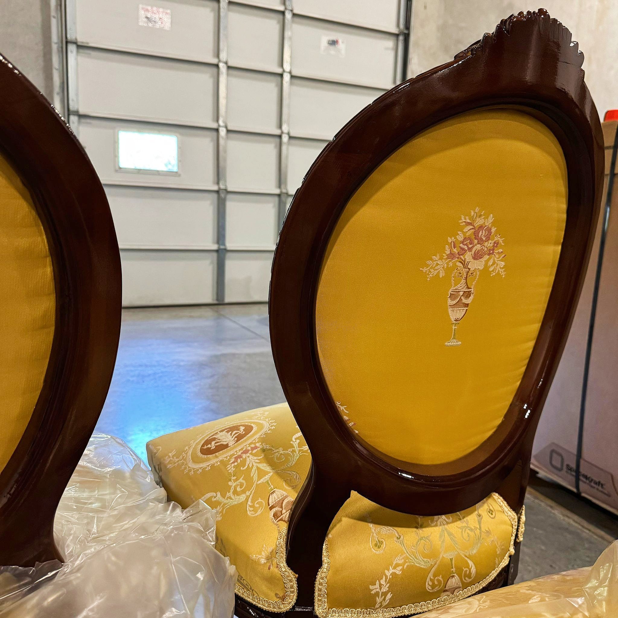 French Style Yellow Chair with Gold Details Rococo Baroque