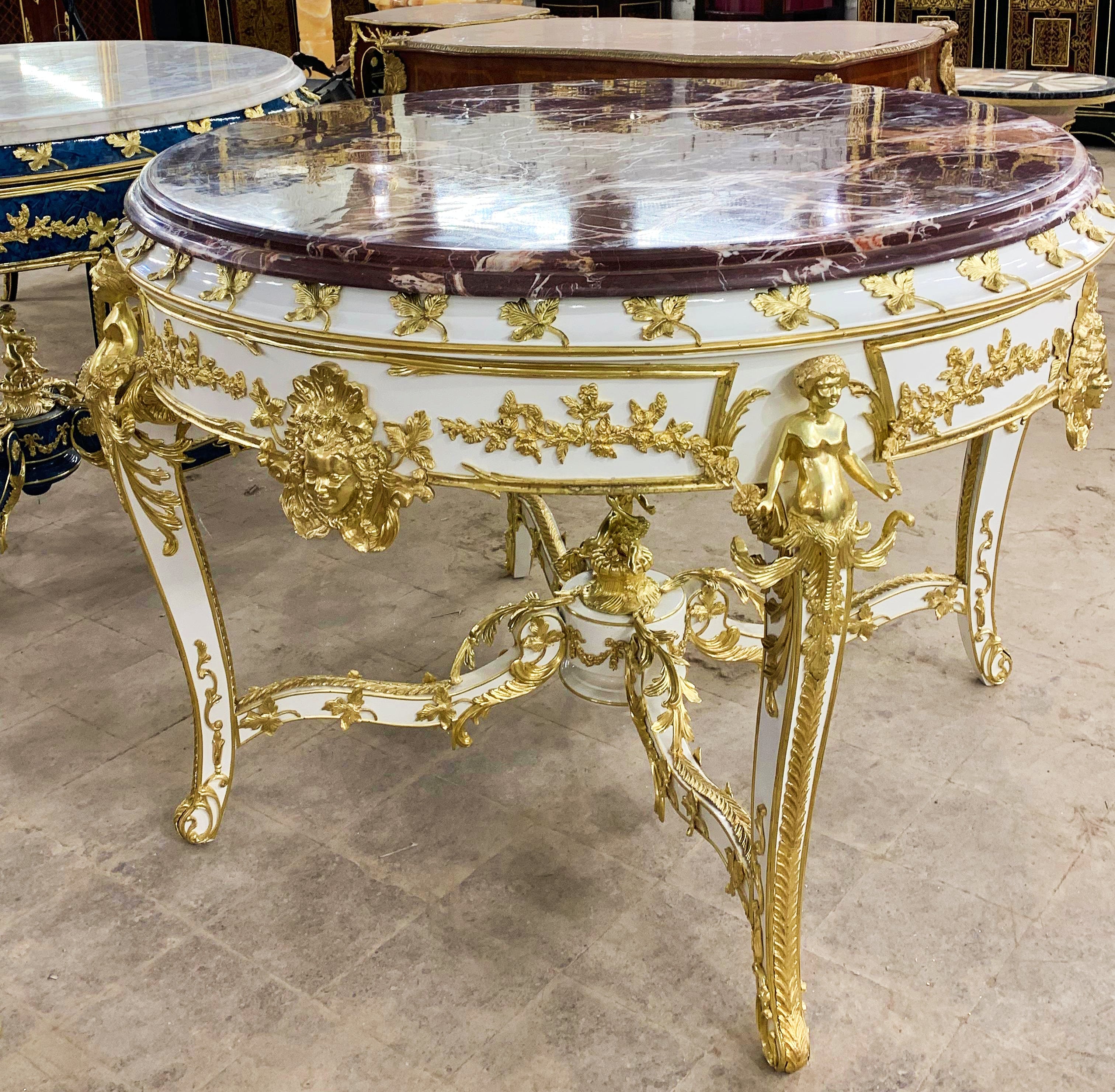 French Victorian Marble Top White Center Table – Ornate Gold Finish